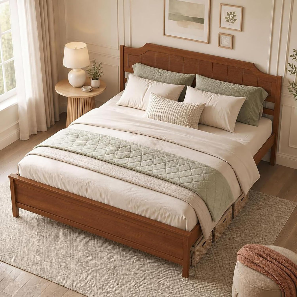 KOMFOTT Twin/Full/Queen/King Size Bed Frame with Headboard Wood Platform Bed
