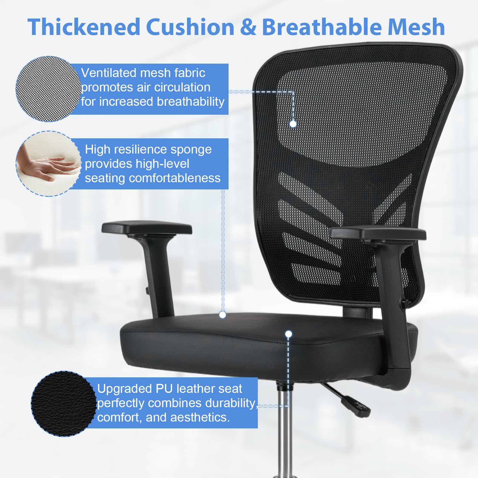 KOMFOTT Drafting Chair, Standing Desk Chair with Lumbar Support, Footrest Ring & Armrests