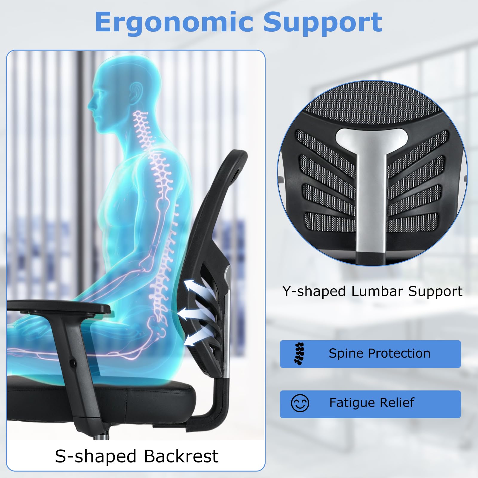 KOMFOTT Drafting Chair, Standing Desk Chair with Lumbar Support, Footrest Ring & Armrests