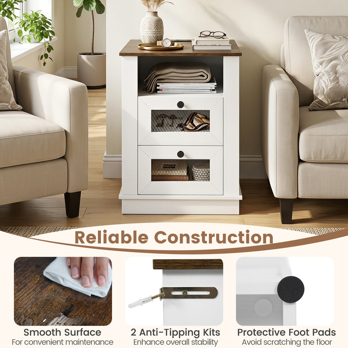 KOMFOTT Nightstand with Charging Station Night Stand with 2 Drawers(1/2)