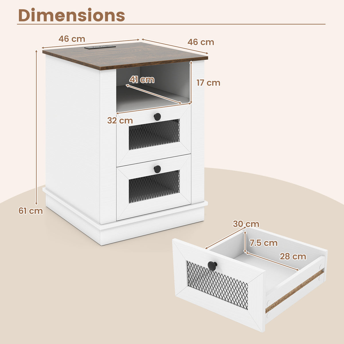 KOMFOTT Nightstand with Charging Station Night Stand with 2 Drawers(1/2)