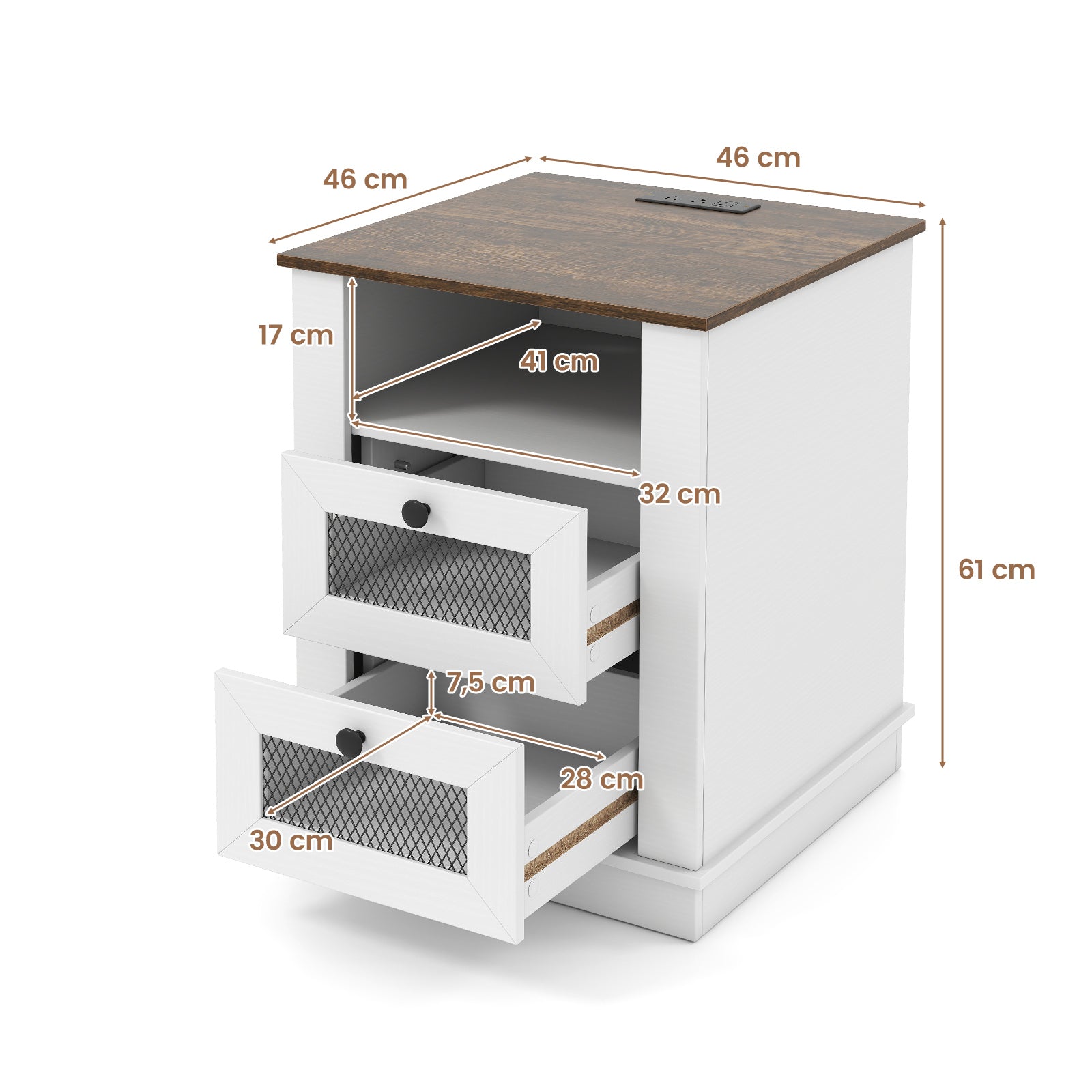 KOMFOTT Nightstand with Charging Station Night Stand with 2 Drawers(1/2)