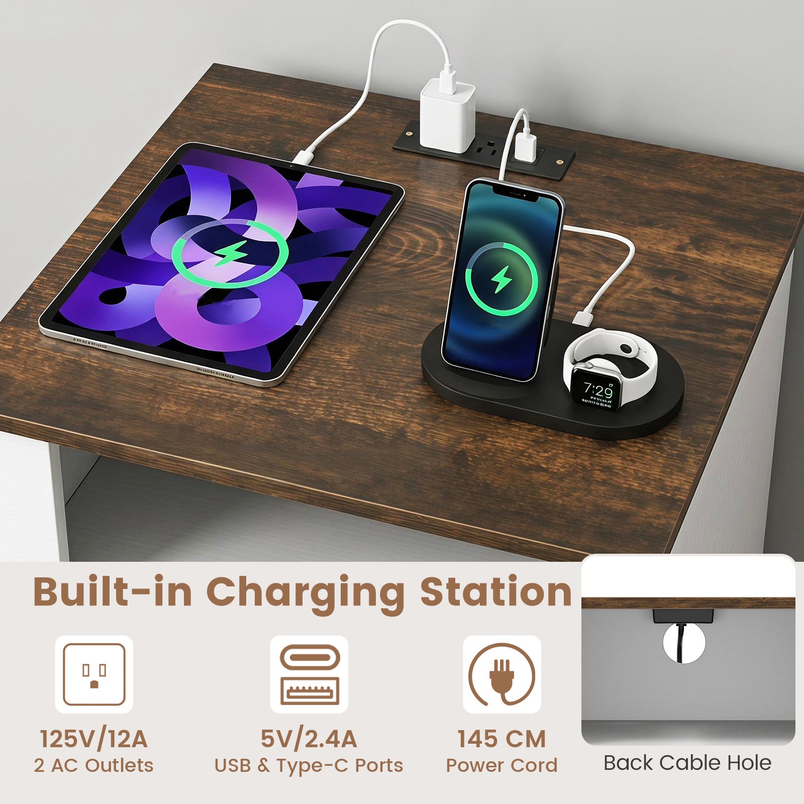 KOMFOTT Nightstand with Charging Station Night Stand with 2 Drawers(1/2)
