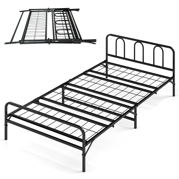 KOMFOTT Twin Foldable Bed Frame, Heavy Duty Metal Platform Bed