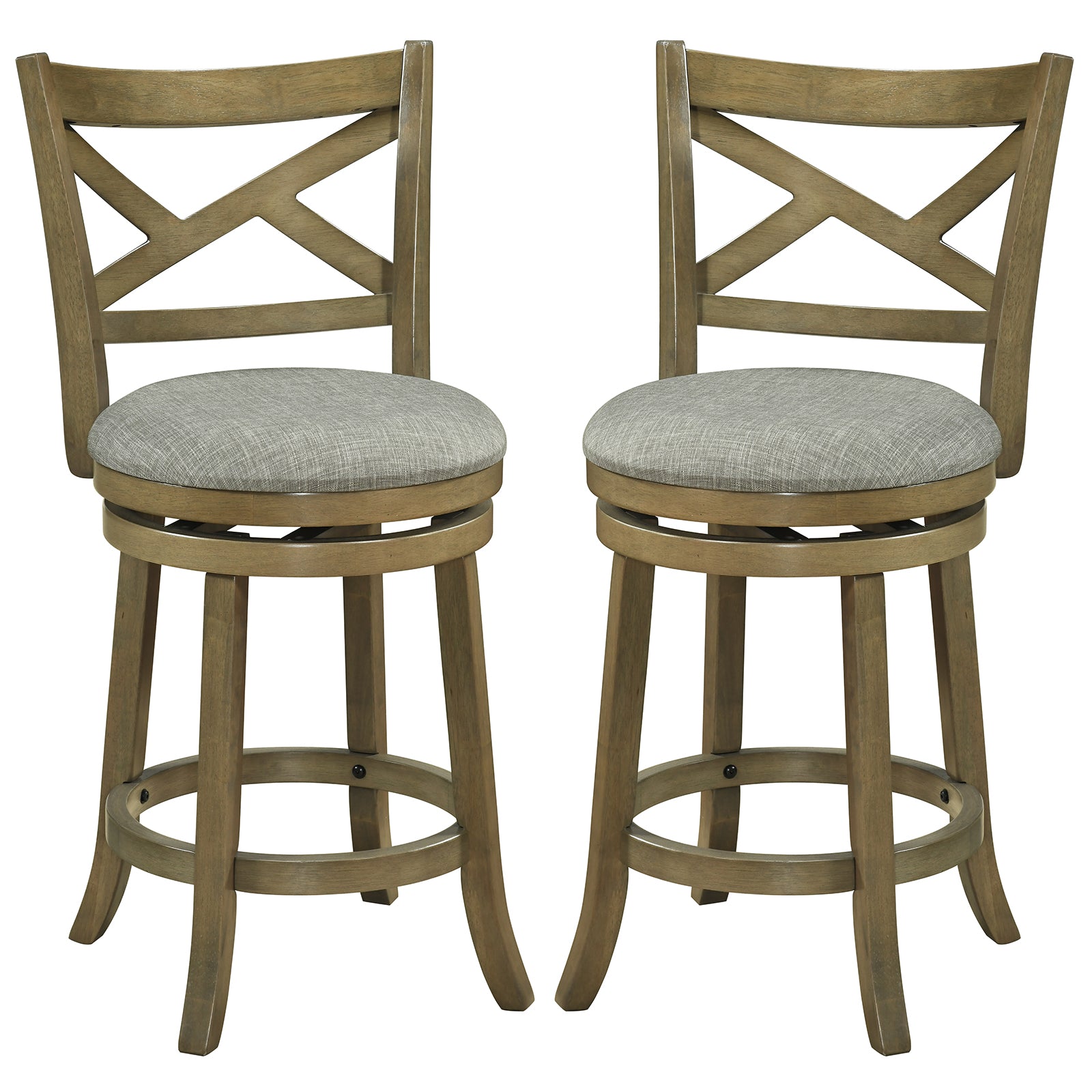 KOMFOTT Wood Swivel Bar Stools Set of 2/4, Counter Height Swivel Chairs with Hollow Back & Soft-Padded Seat