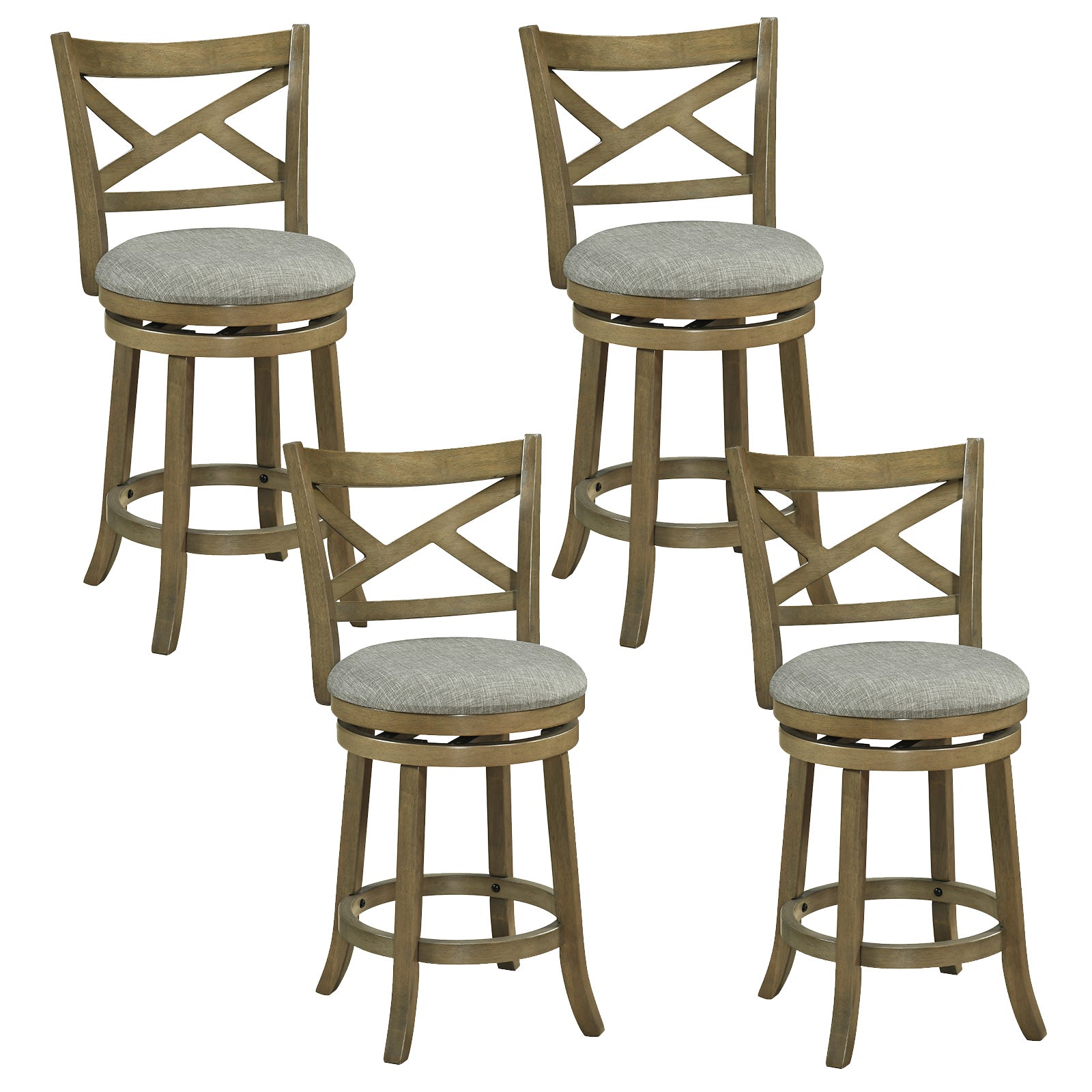 KOMFOTT Wood Swivel Bar Stools Set of 2/4, Counter Height Swivel Chairs with Hollow Back & Soft-Padded Seat