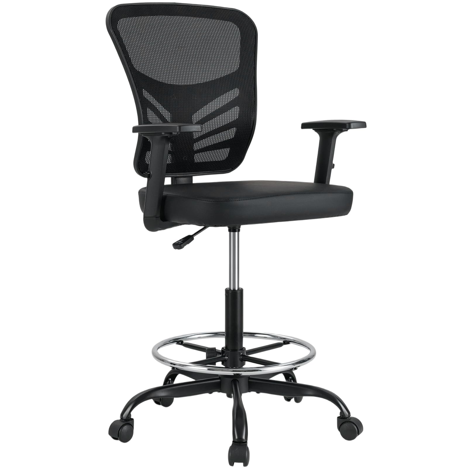 KOMFOTT Drafting Chair, Standing Desk Chair with Lumbar Support, Footrest Ring & Armrests