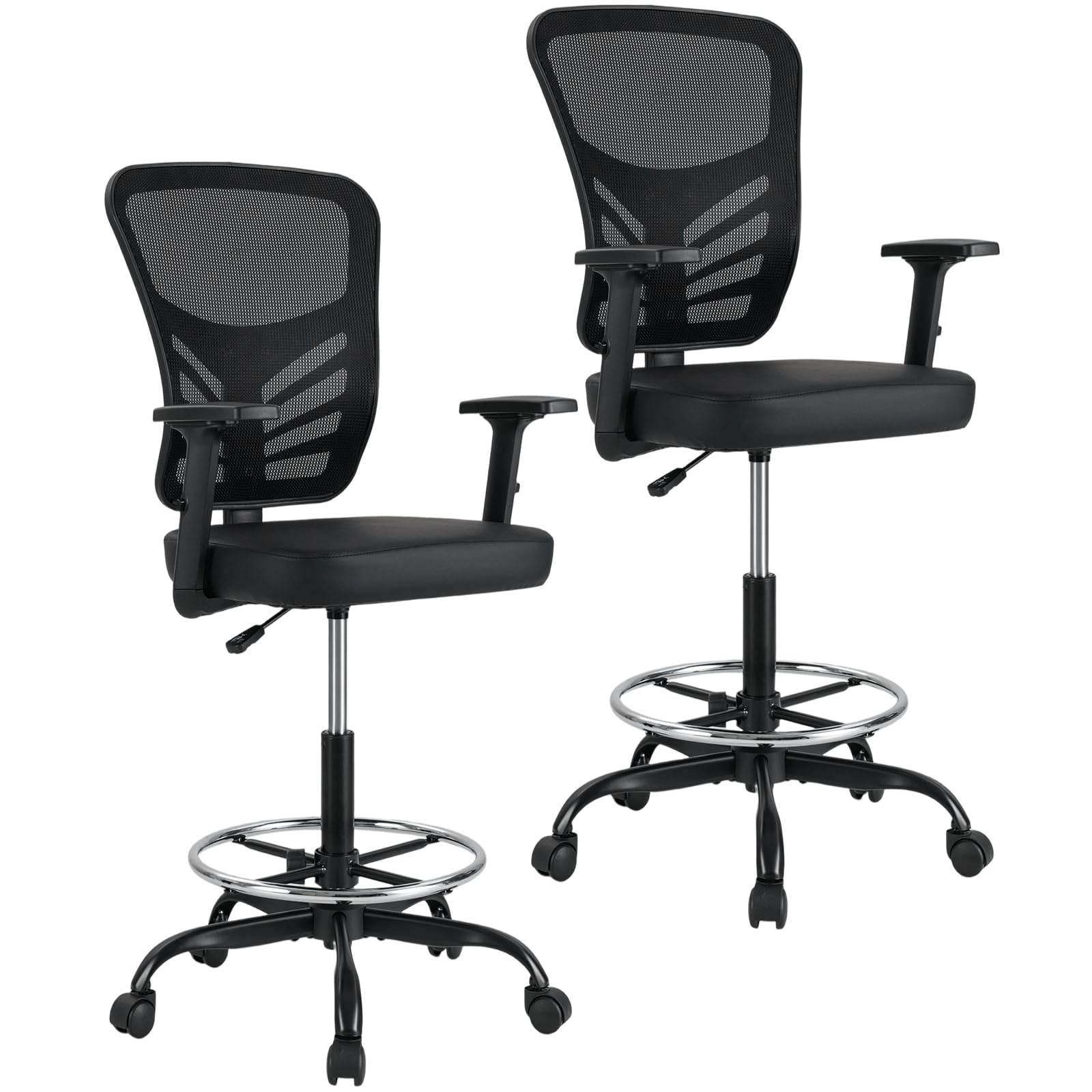 KOMFOTT Drafting Chair, Standing Desk Chair with Lumbar Support, Footrest Ring & Armrests