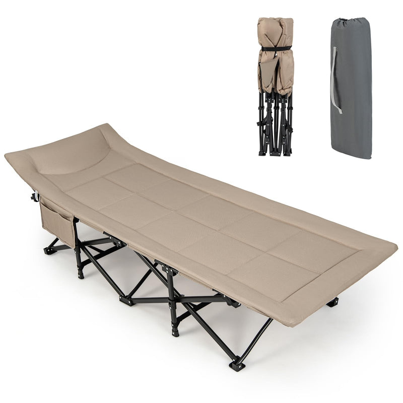 KOMFOTT Camping Cot for Adults, Portable Folding Bed for Sleeping with Pad & Pillow Lightweight Tent Cot with Carry Bag