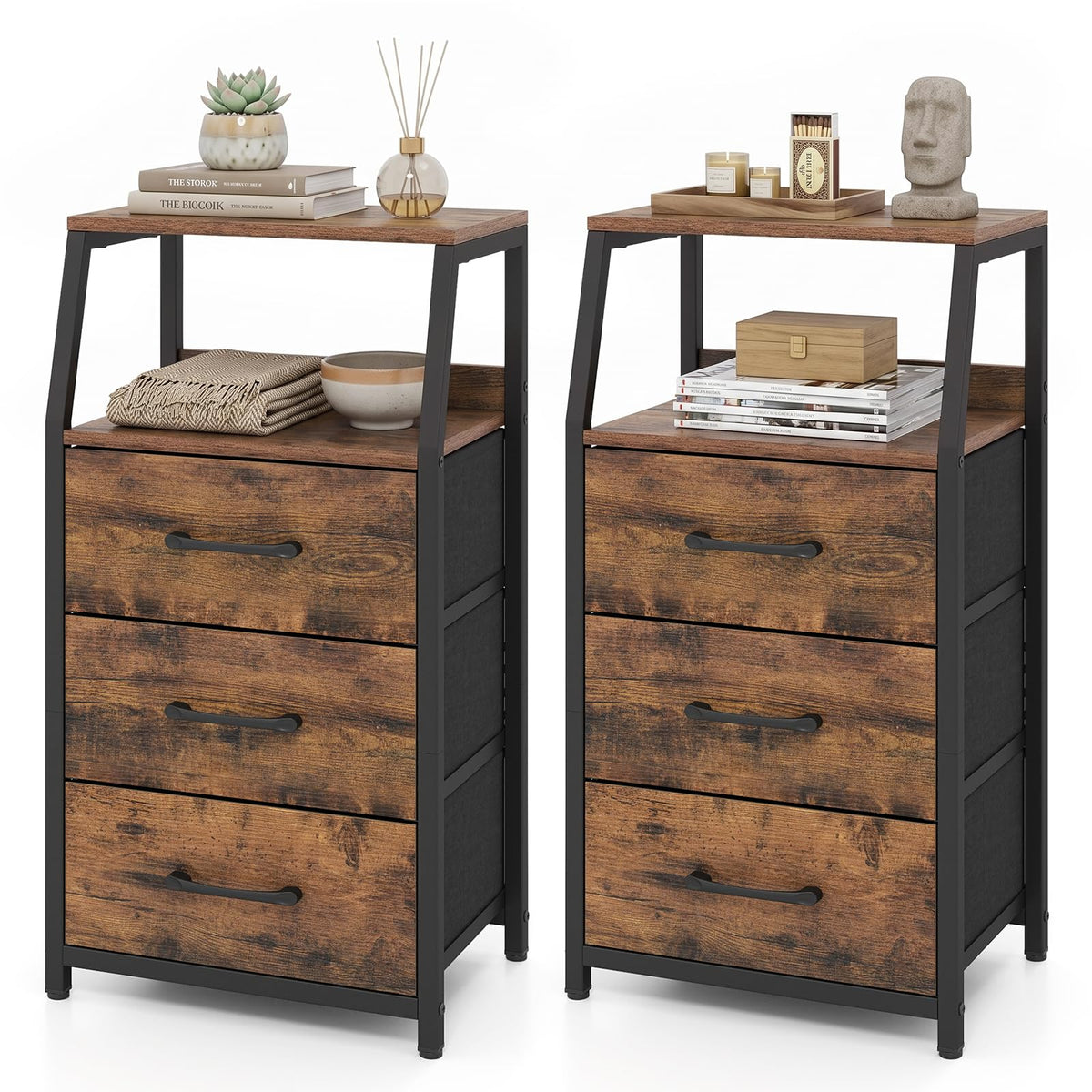 KOMFOTT Nightstand with 3/4 Fabric Drawers Tall Bedside Table(1/2)