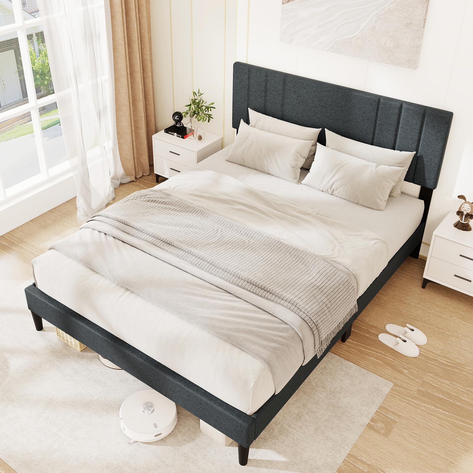 KOMFOTT Upholstered Platform Bed Frame(Vertical Channel Tufted)