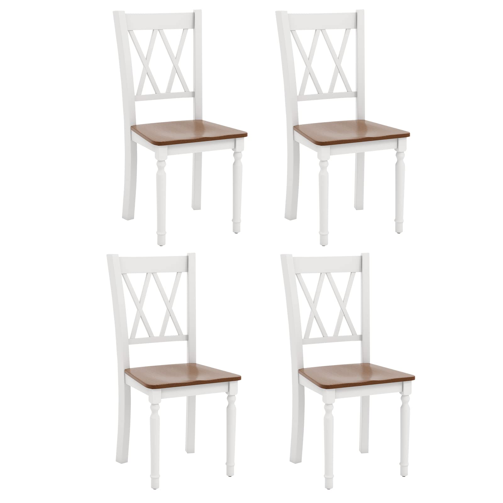 KOMFOTT Dining Room Chairs Set of 4 White - Wooden Farmhouse Kitchen Chairs with Rubber Wood Seat