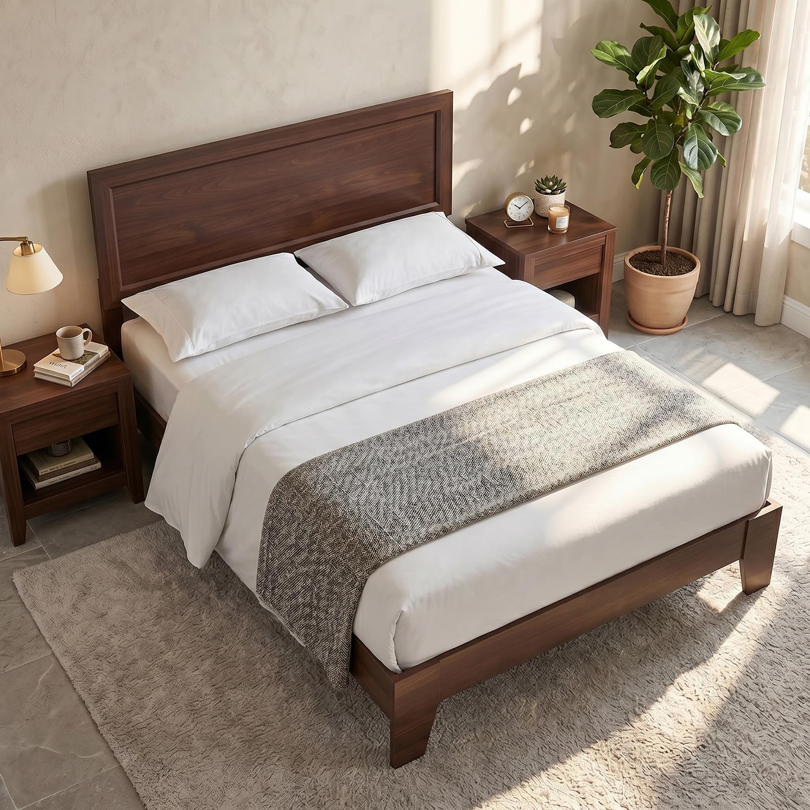 KOMFOTT Full/Twin Size Bed Frame Modern Platform Bed with Headboard