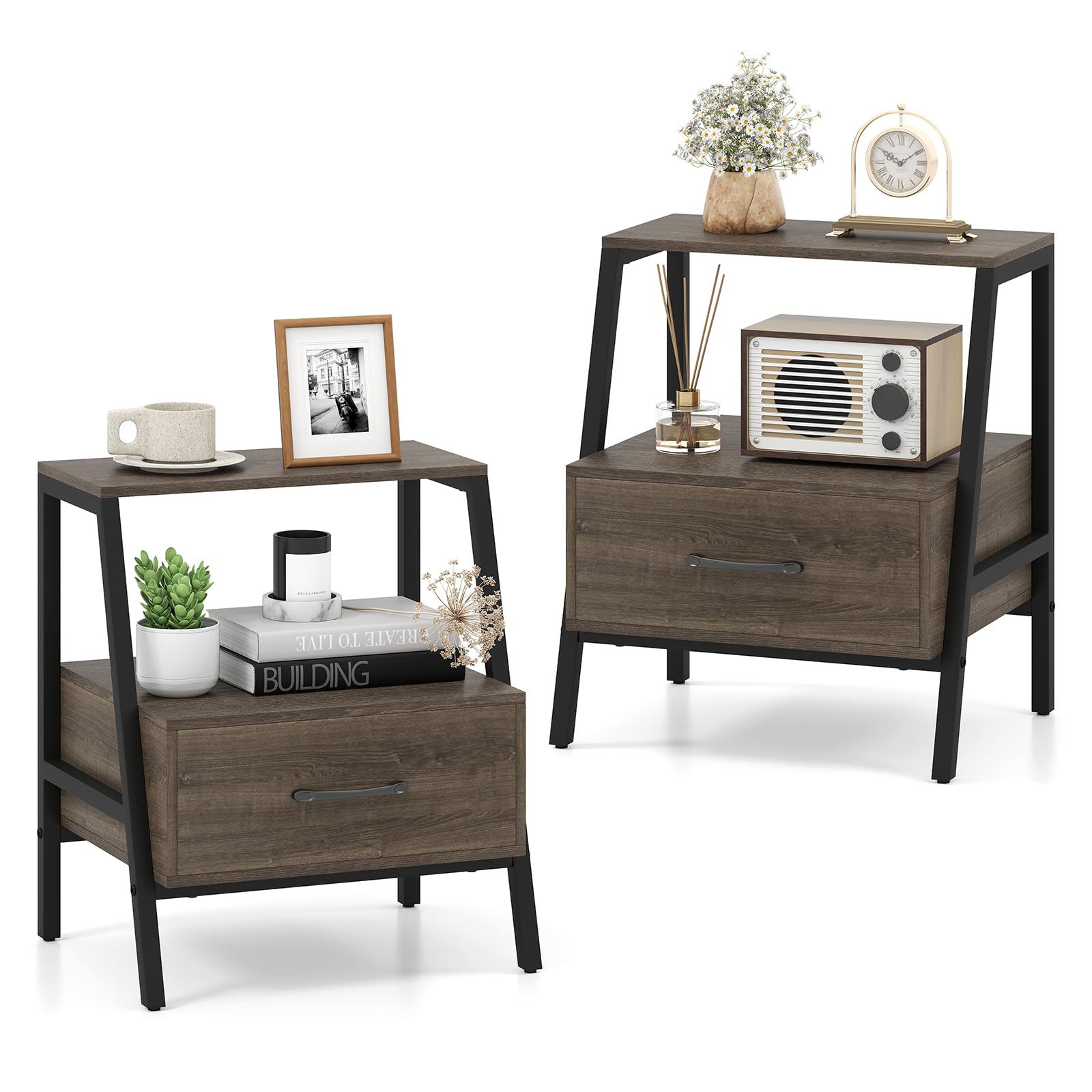 KOMFOTT 2-Tier Nightstand with Drawer