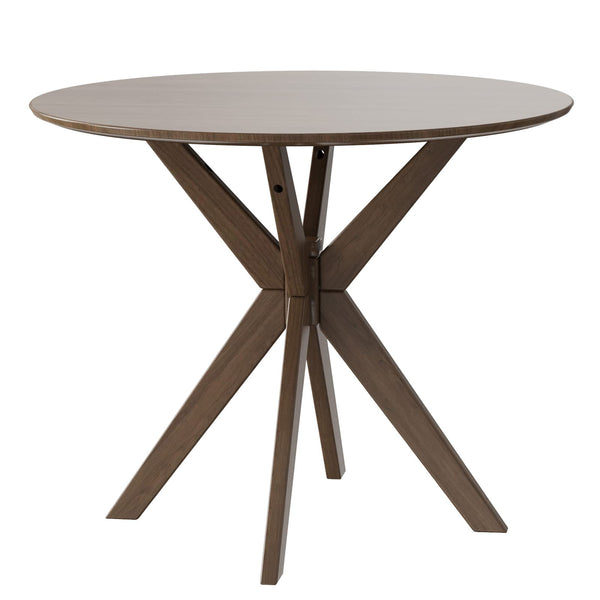 36" Round Wood Dining Table, Farmhouse Kitchen Table w/Intersecting Pedestal Base & Solid Wood Legs