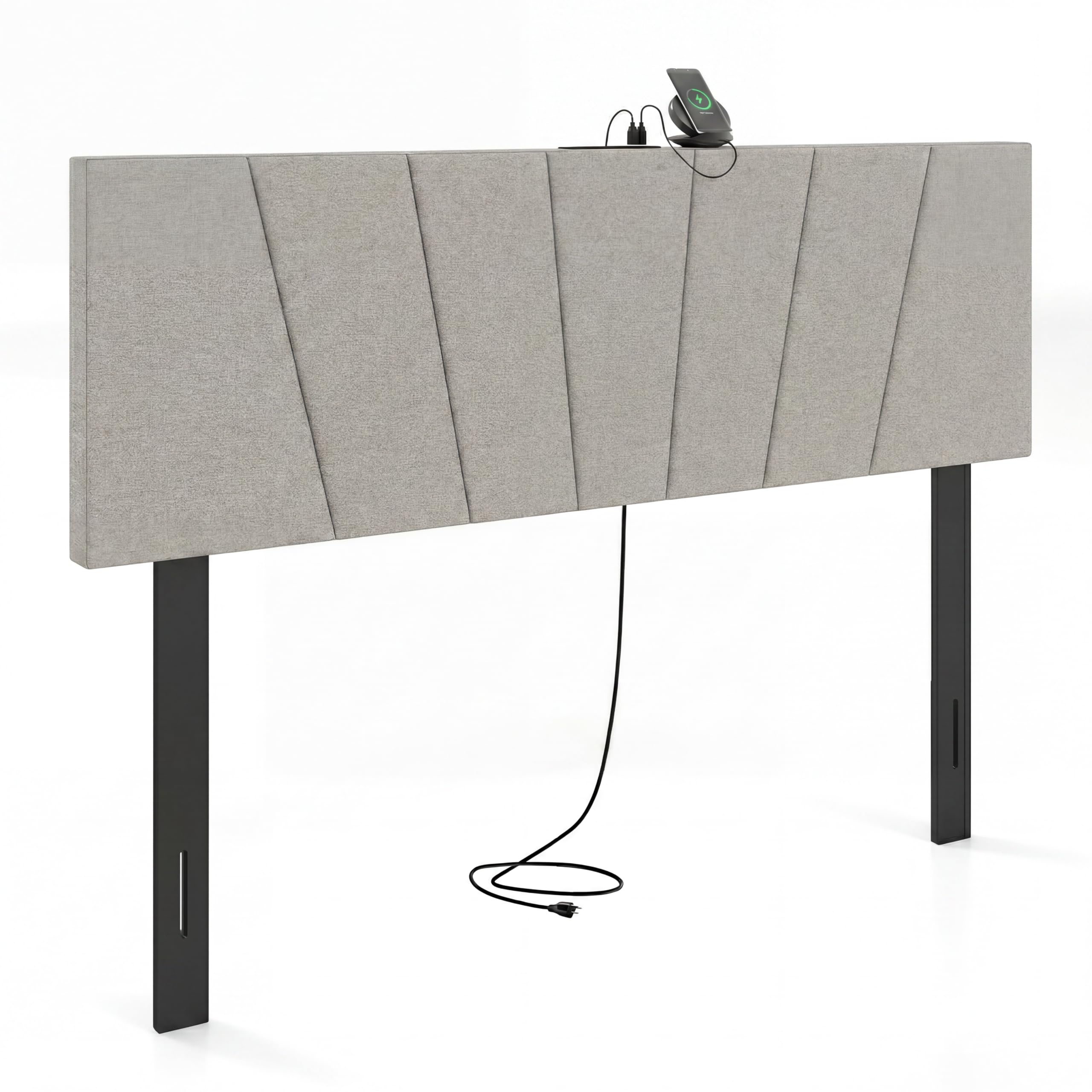KOMFOTT Upholstered Full & Queen Headboard with Charging Station(Vertical Channel)