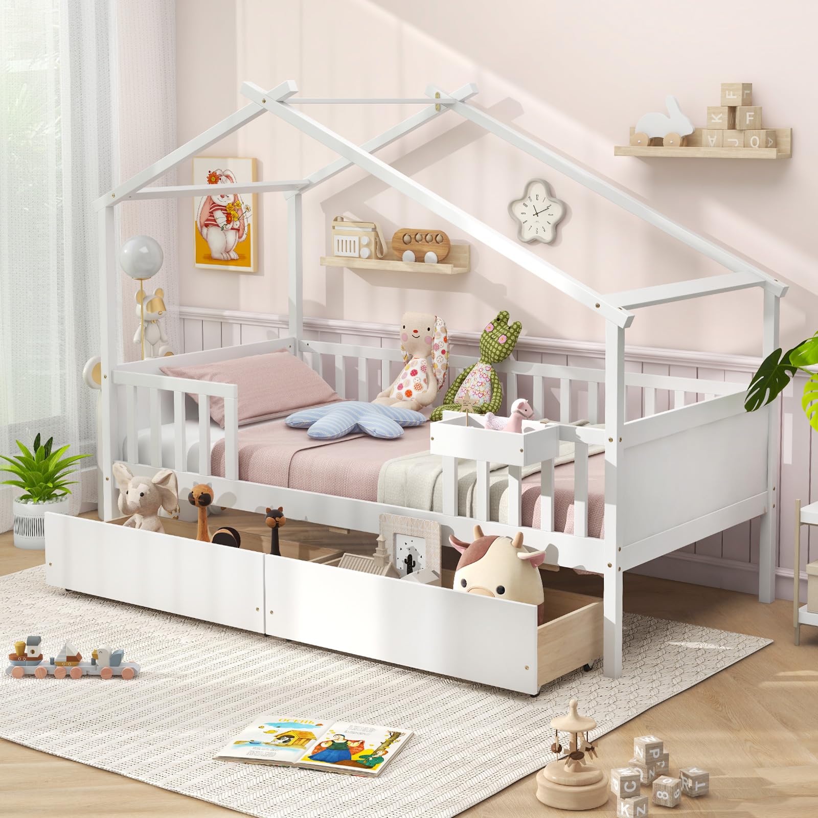 KOMFOTT Twin House Bed with 2 Storage Drawers