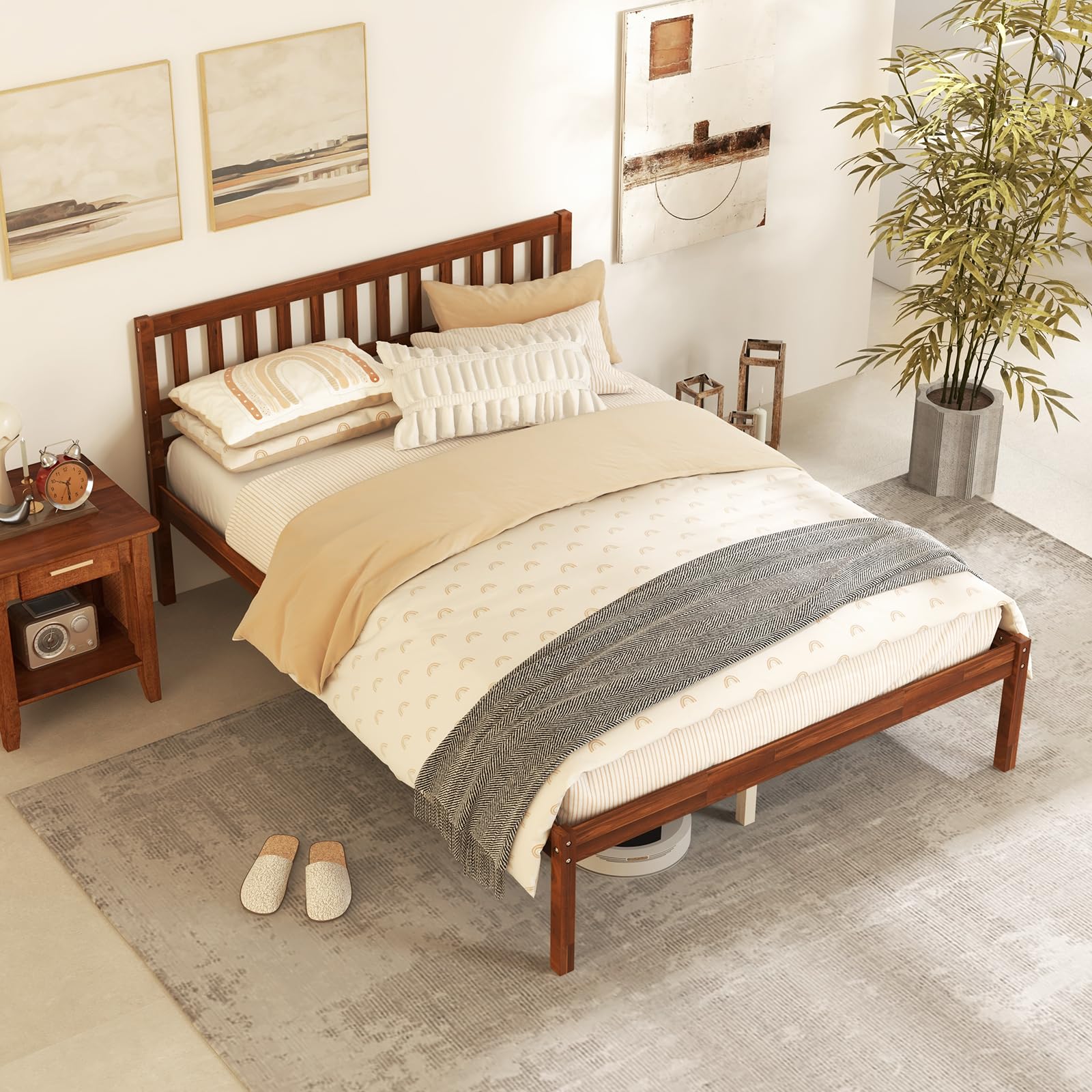 KOMFOTT Wood Platform Bed Frame with Headboard