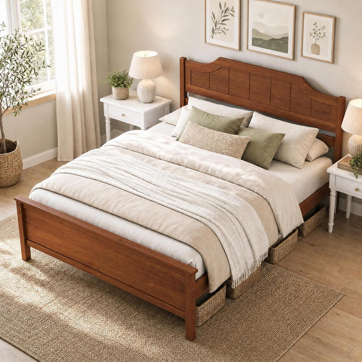 KOMFOTT Twin/Full/Queen/King Size Bed Frame with Headboard Wood Platform Bed