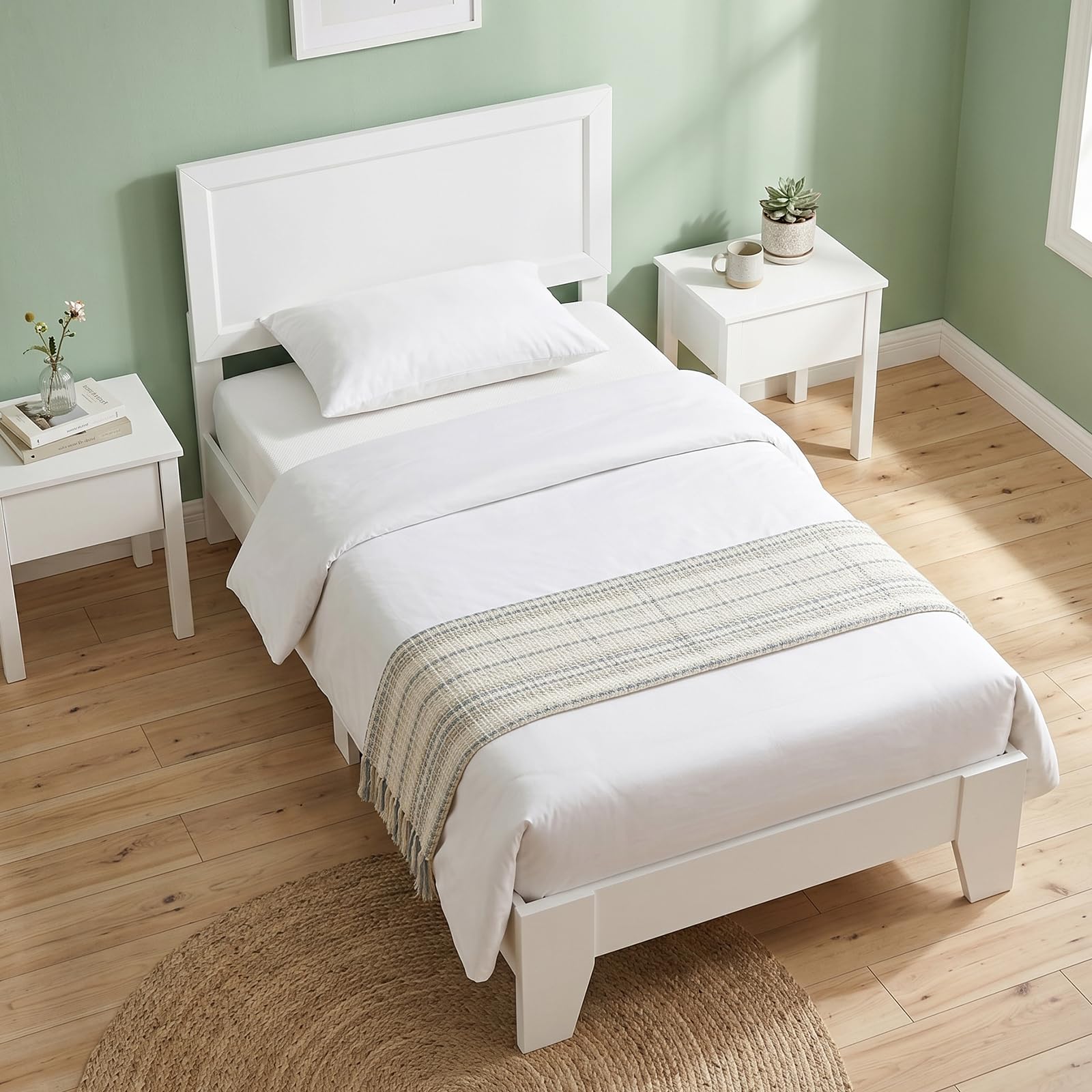 KOMFOTT Full/Twin Size Bed Frame Modern Platform Bed with Headboard