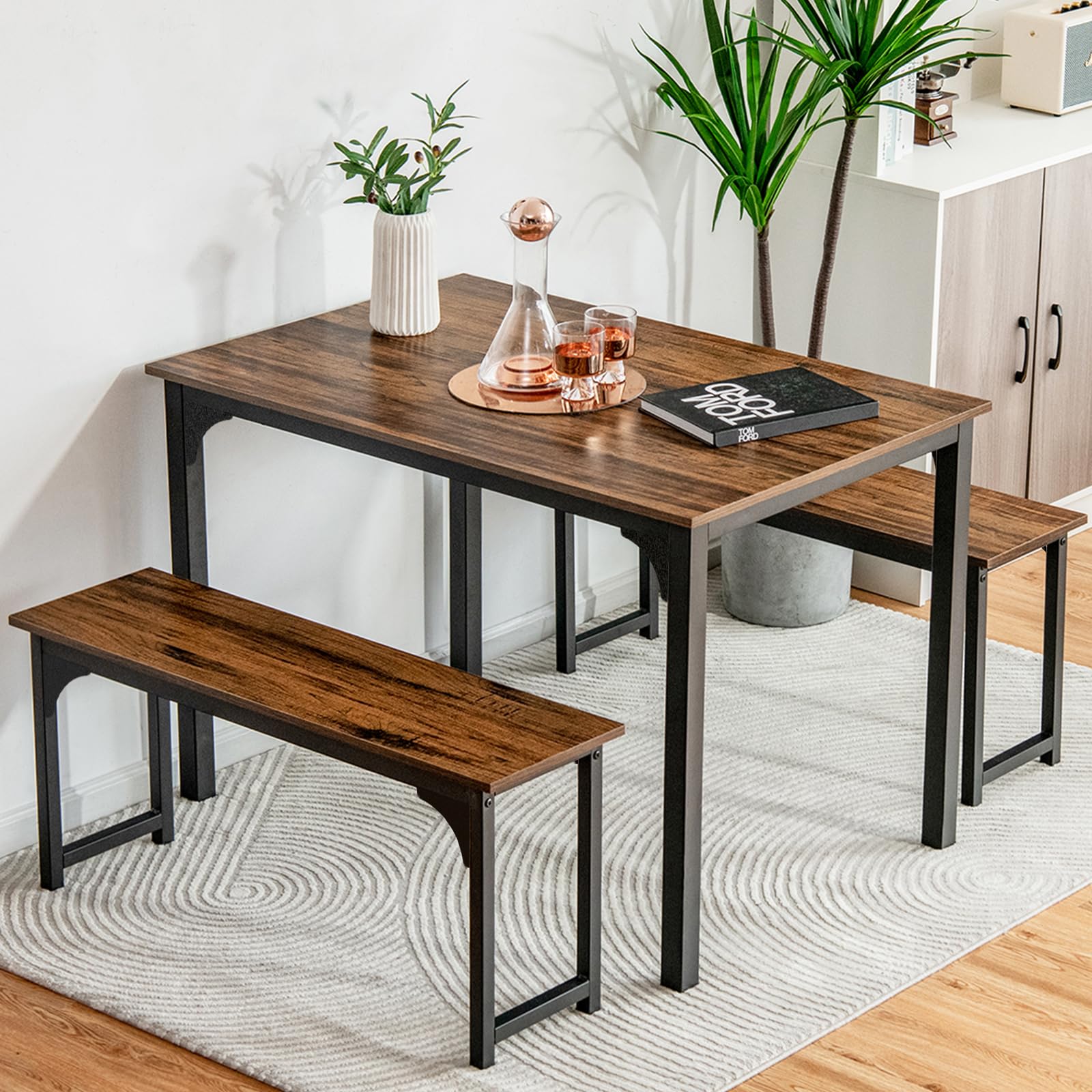 KOMFOTT Dining Table Set for 4, 3-Piece Kitchen Table with 2 Benches