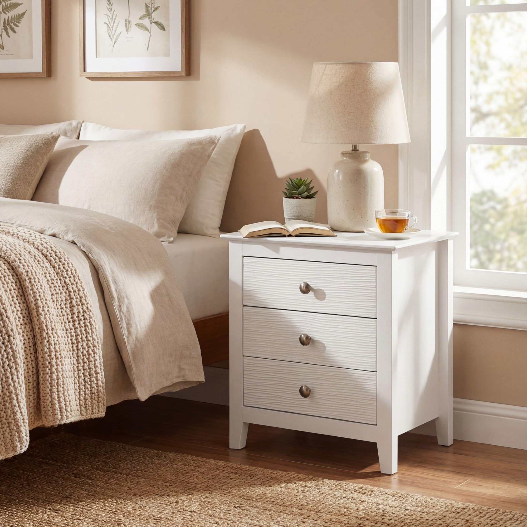 KOMFOTT Modern Farmhouse Nightstand with 3 Drawers(1/2)