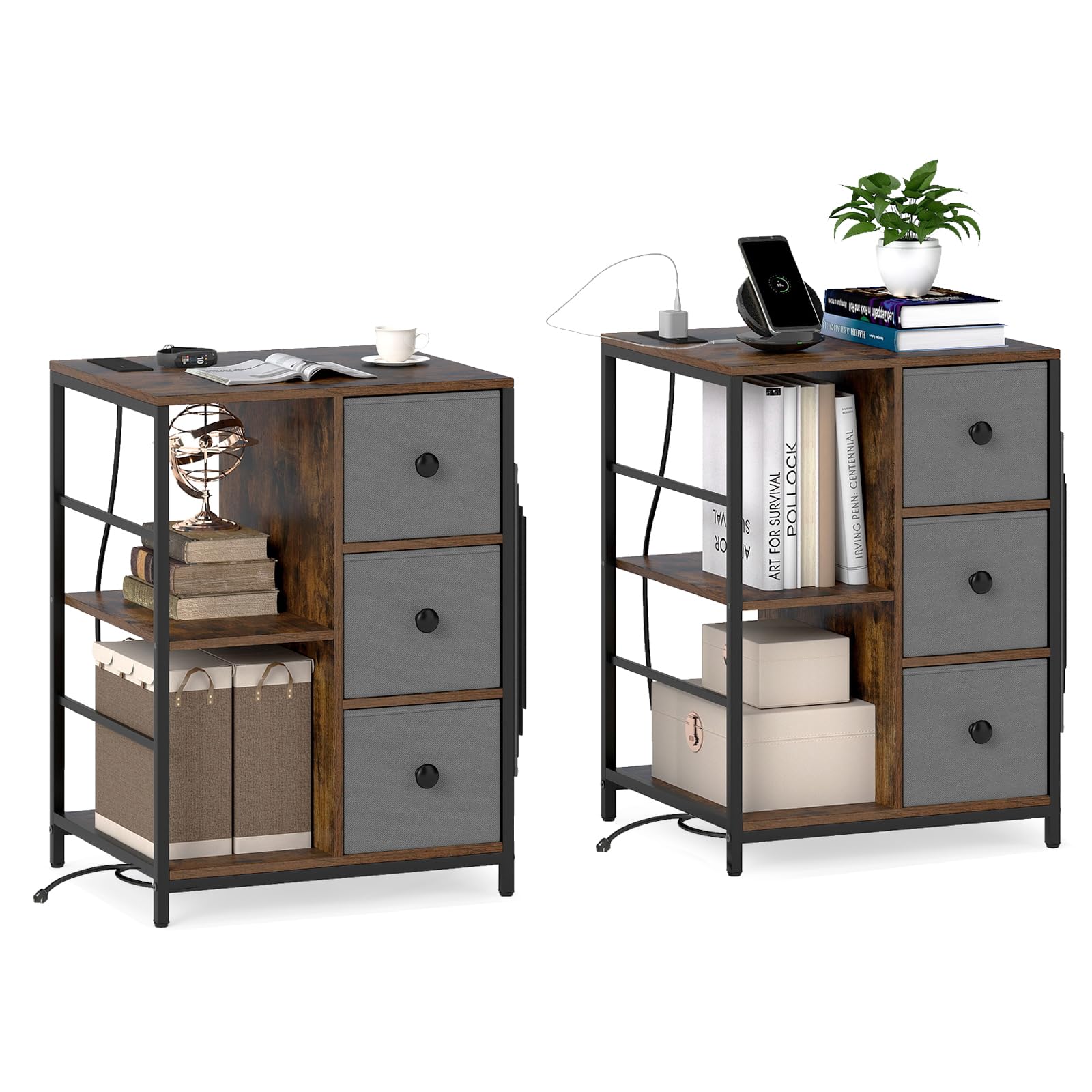 KOMFOTT 3-Tier Nightstand with Charging Station