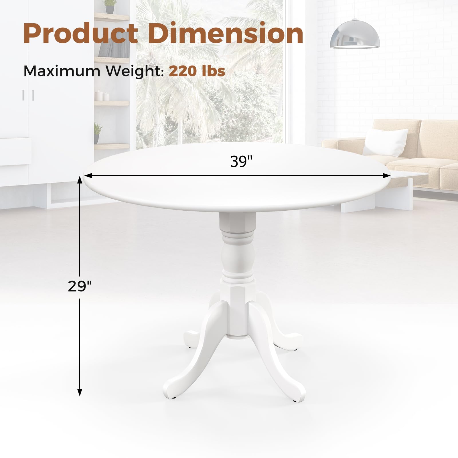 KOMFOTT Wood Round Dining Table for 4 People with Round Tabletop & Curved Trestle Legs