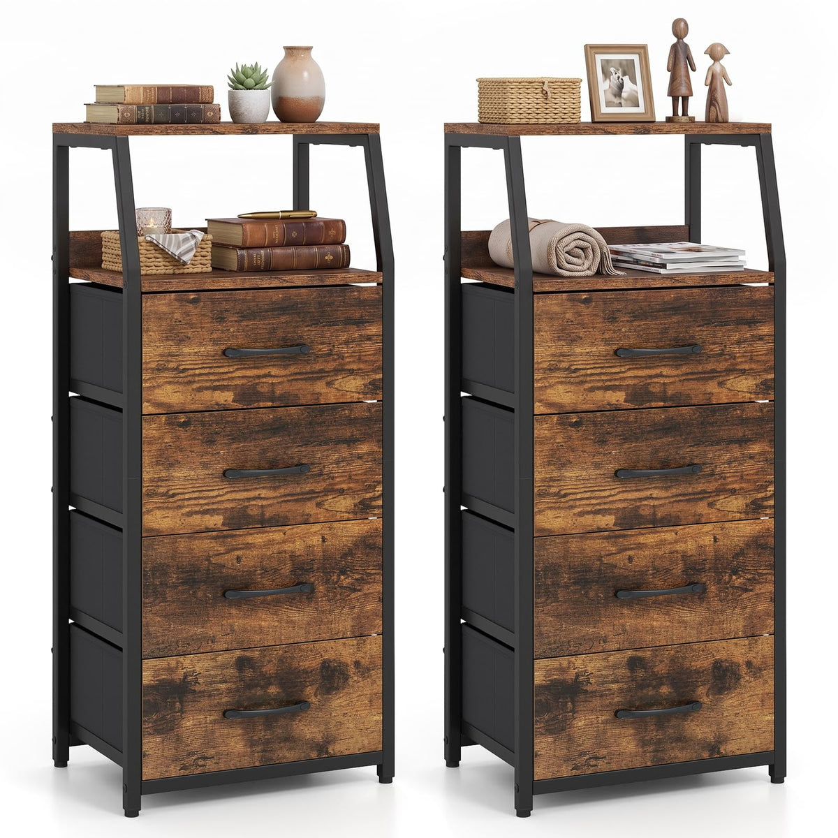 KOMFOTT Nightstand with 3/4 Fabric Drawers Tall Bedside Table(1/2)