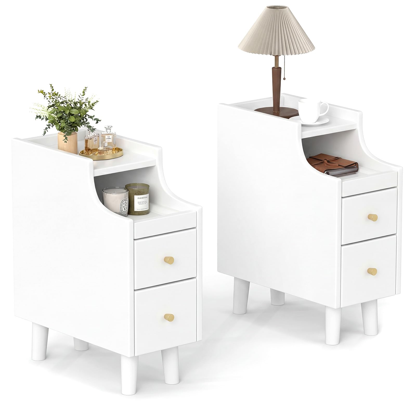 KOMFOTT Narrow Nightstand with Pull-Out Tray & 2 Storage Drawers
