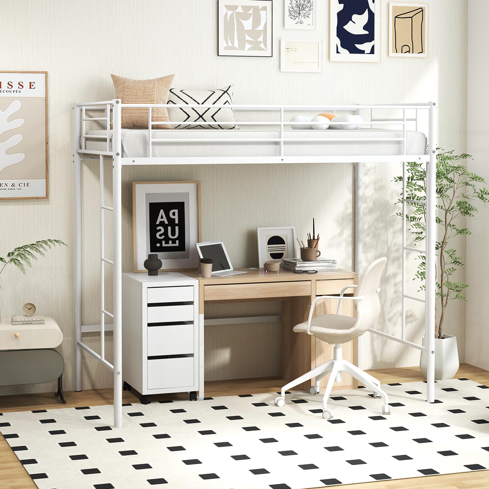 KOMFOTT Metal Loft Bed Frame Twin Size