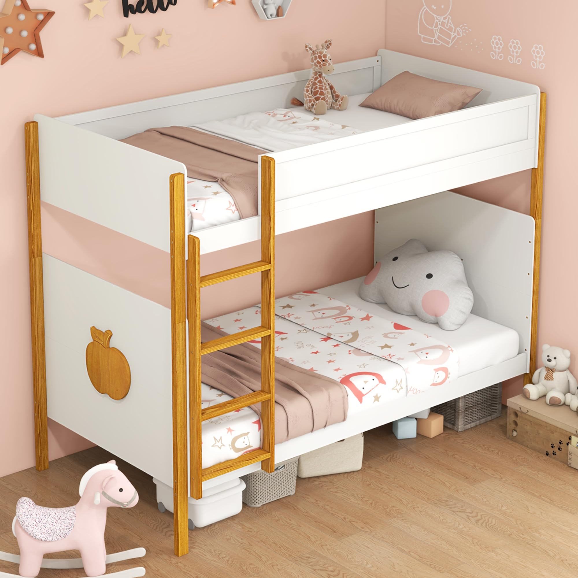 KOMFOTT Twin Over Twin Bunk Bed Solid Wood Bunk Bed Frame