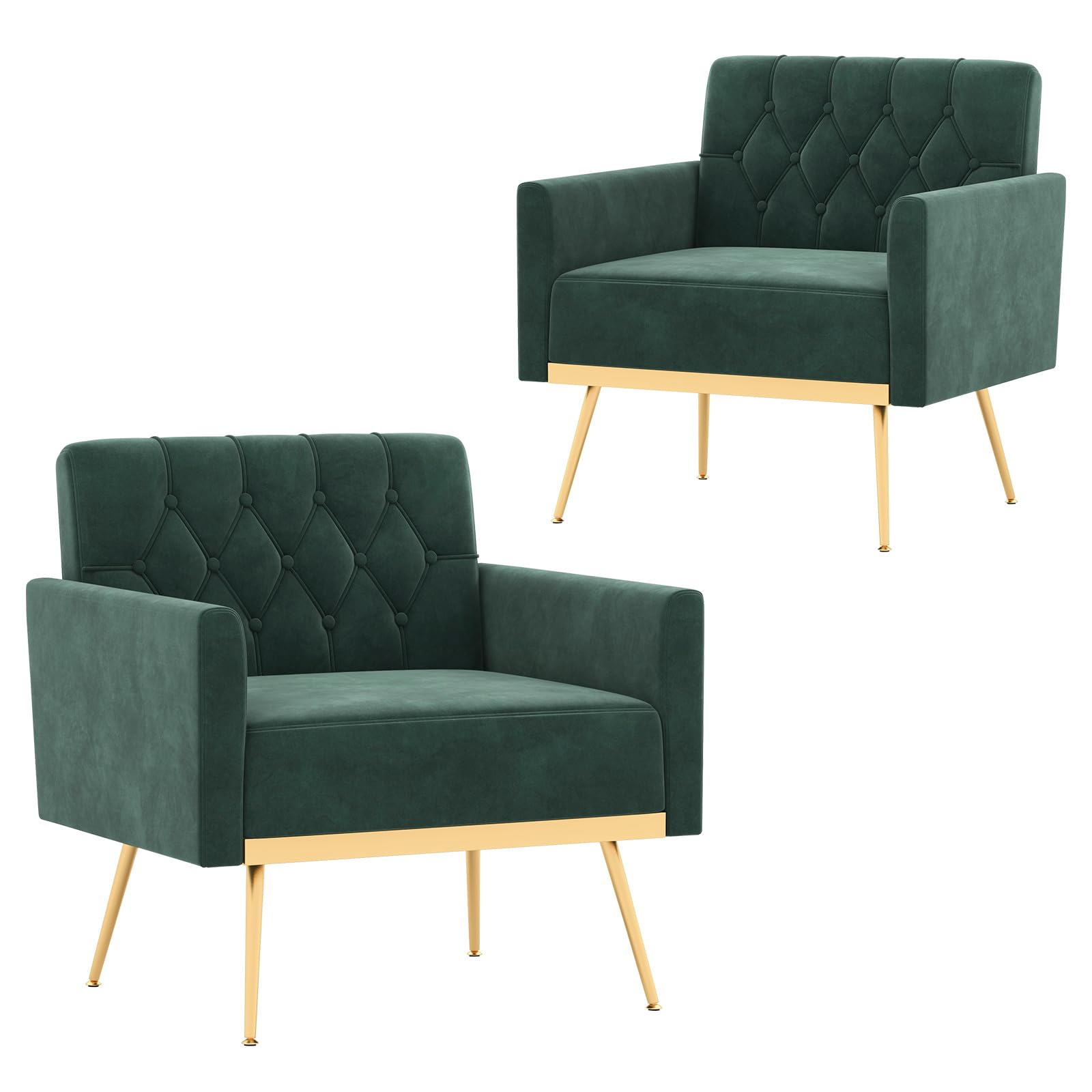 KOMFOTT Velvet Accent Chairs Set of 1/2 Modern Tufted Arm Chair