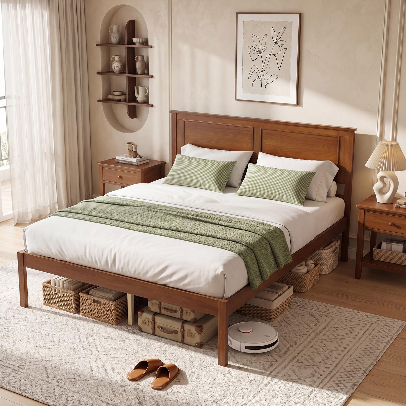 KOMFOTT Queen/Full/Twin Size Bed Frame Farmhouse Wooden Platform Bed