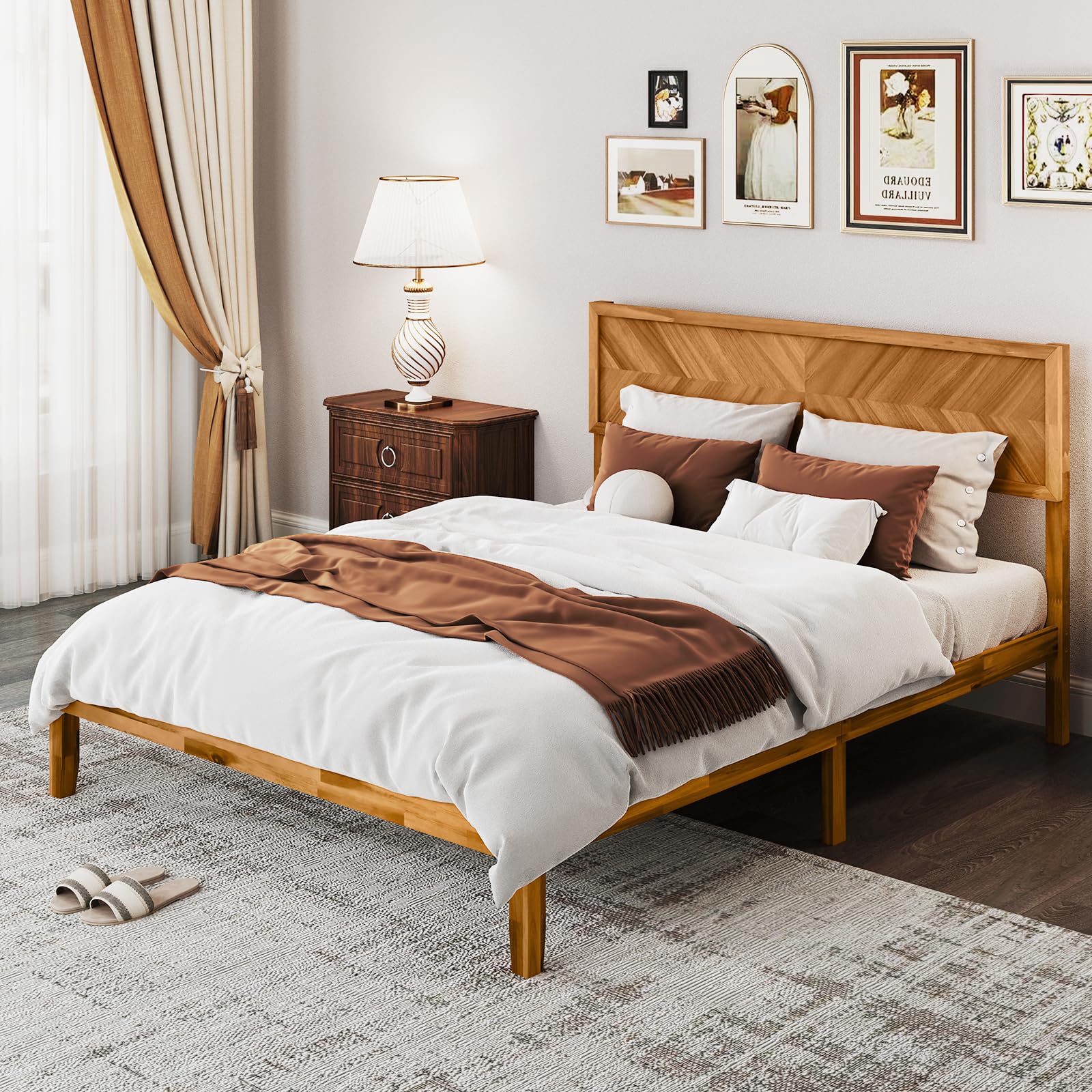 KOMFOTT Scandinavian Wood Bed Frame with Headboard