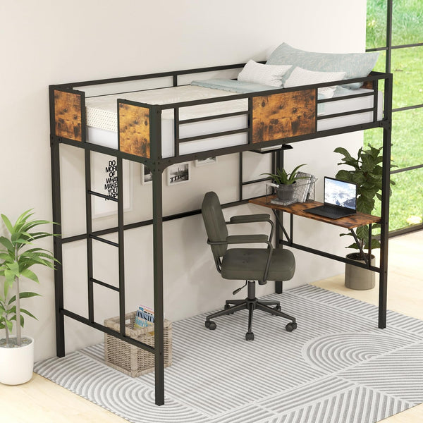 Space-Saving Twin Size Loft Bed for Teenager and Adult, Black