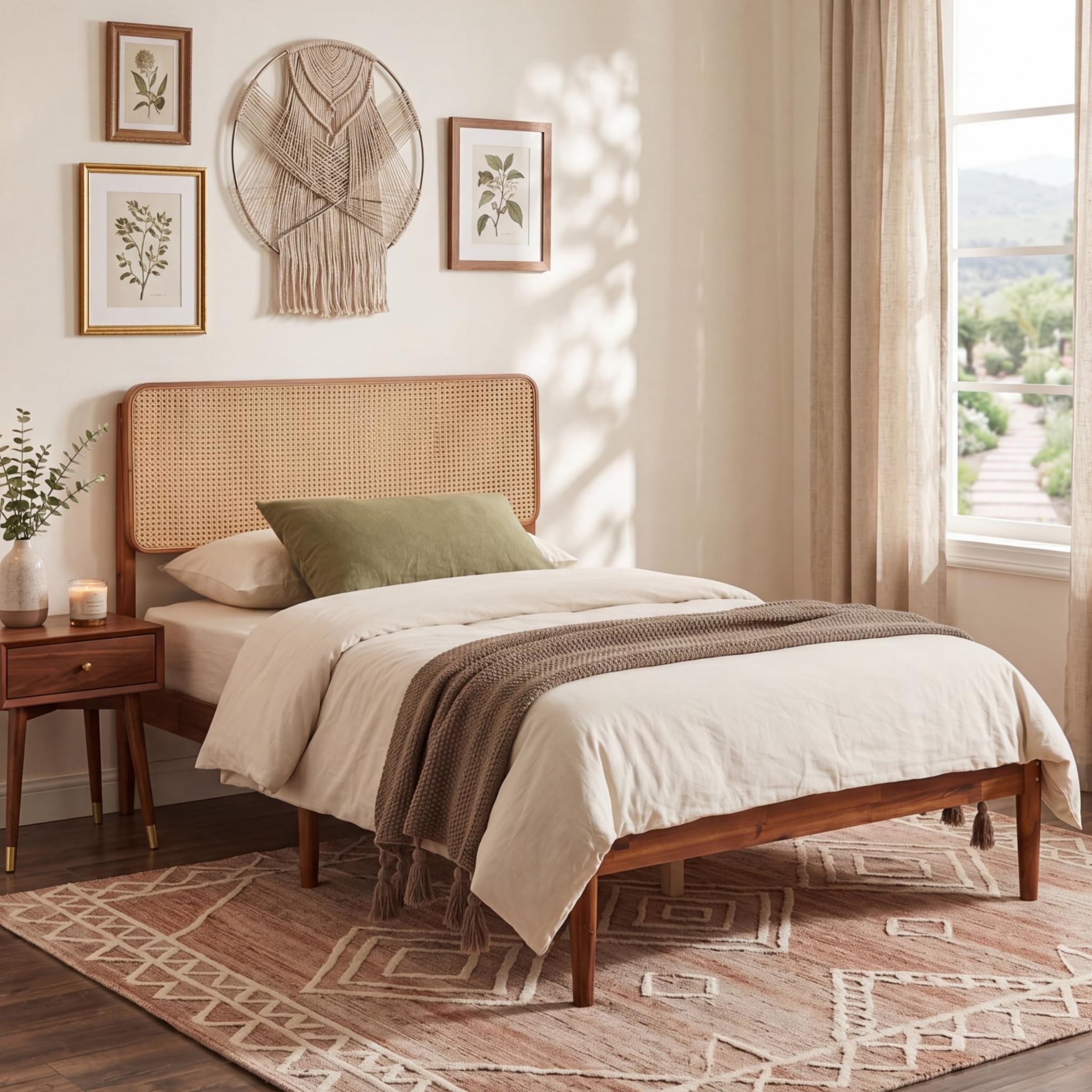 KOMFOTT Queen/Full/Twin Size Bed Frame Wood Platform Bed