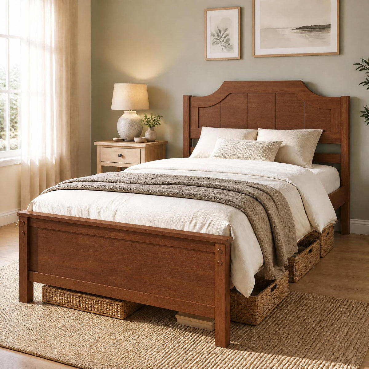 KOMFOTT Twin/Full/Queen/King Size Bed Frame with Headboard Wood Platform Bed