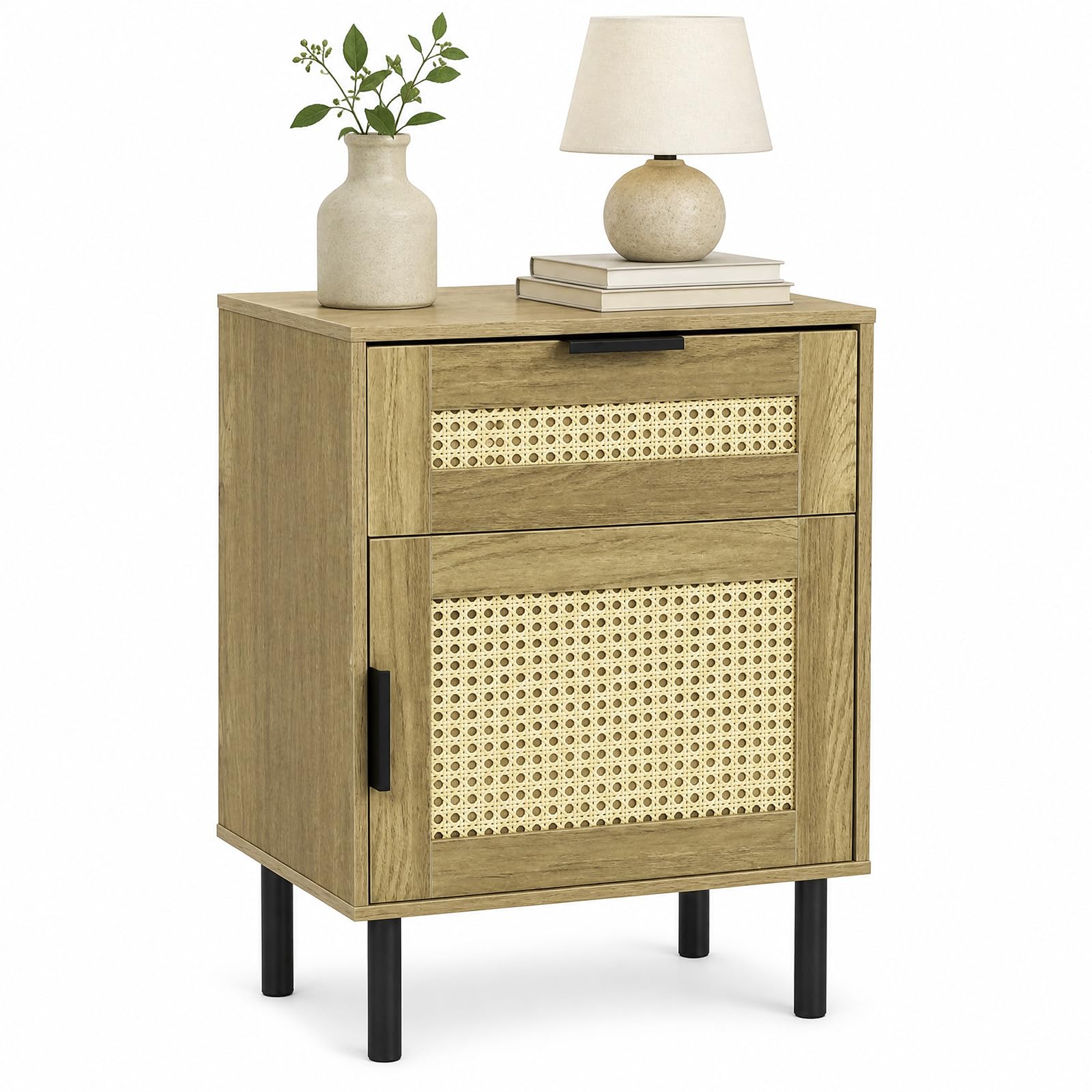 KOMFOTT Set of 2 Rattan Nightstand w/Drawer & Storage Cabinet