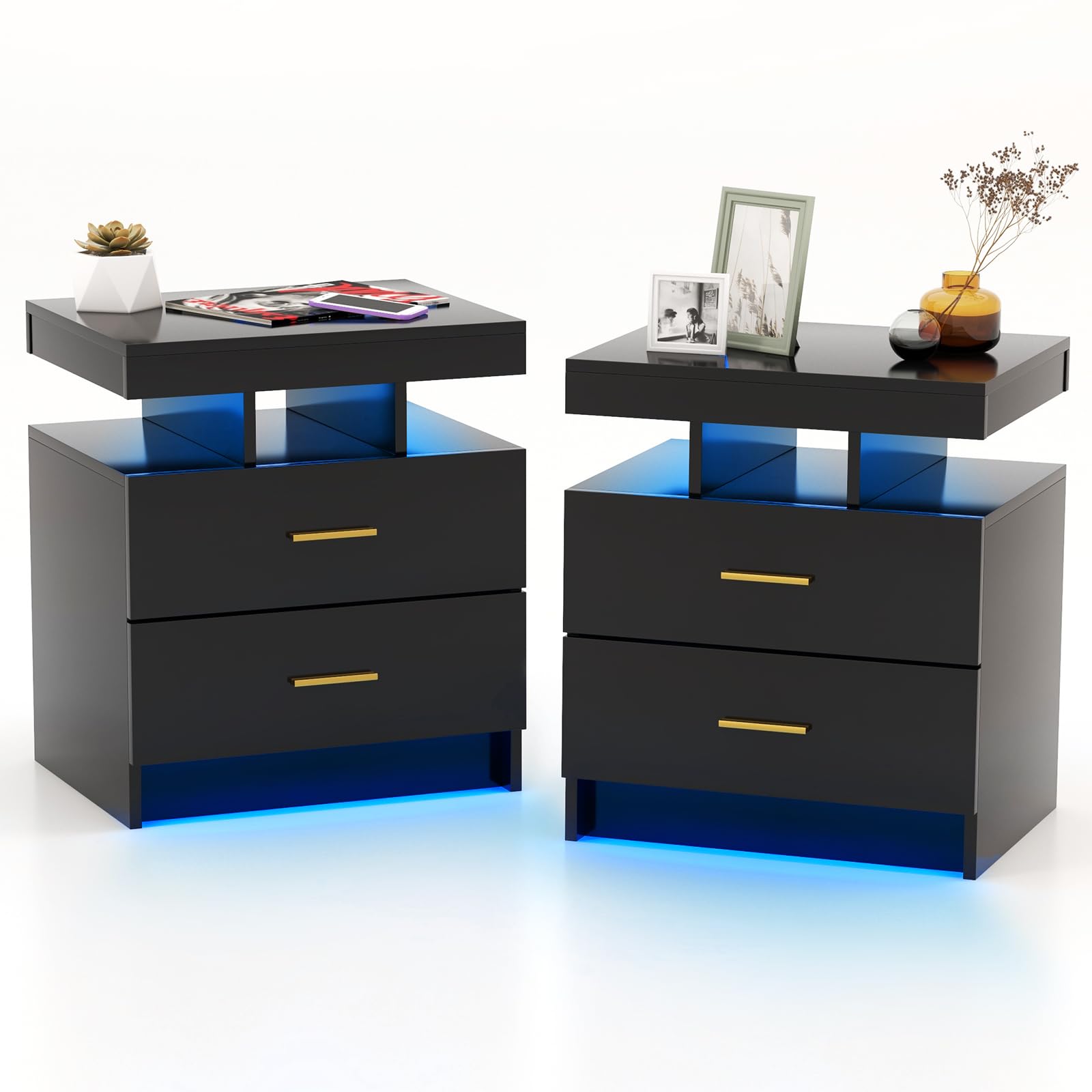 KOMFOTT Modern Nightstand with LED Lights（1/2）