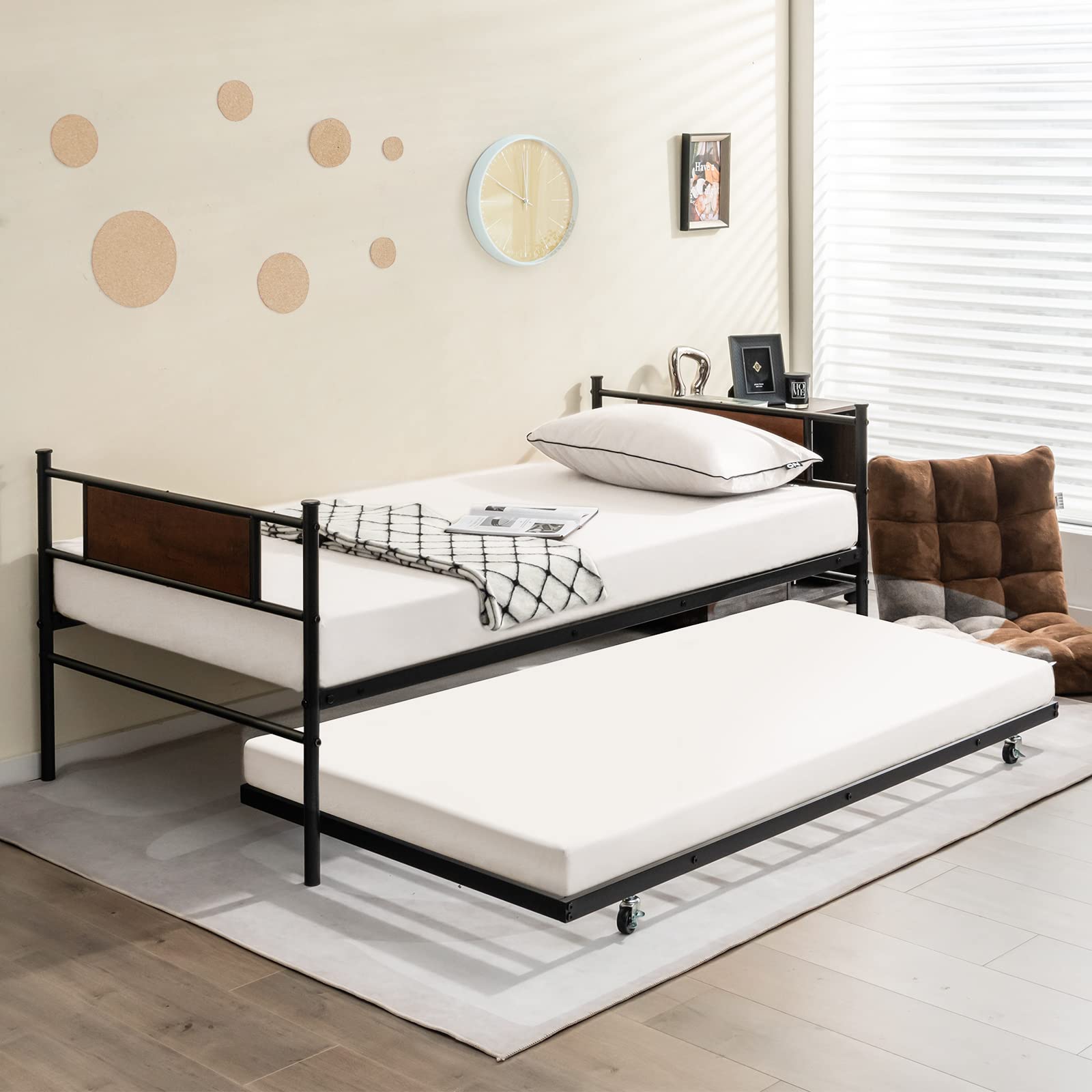 KOMFOTT Twin Metal Daybed with Trundle（Black）