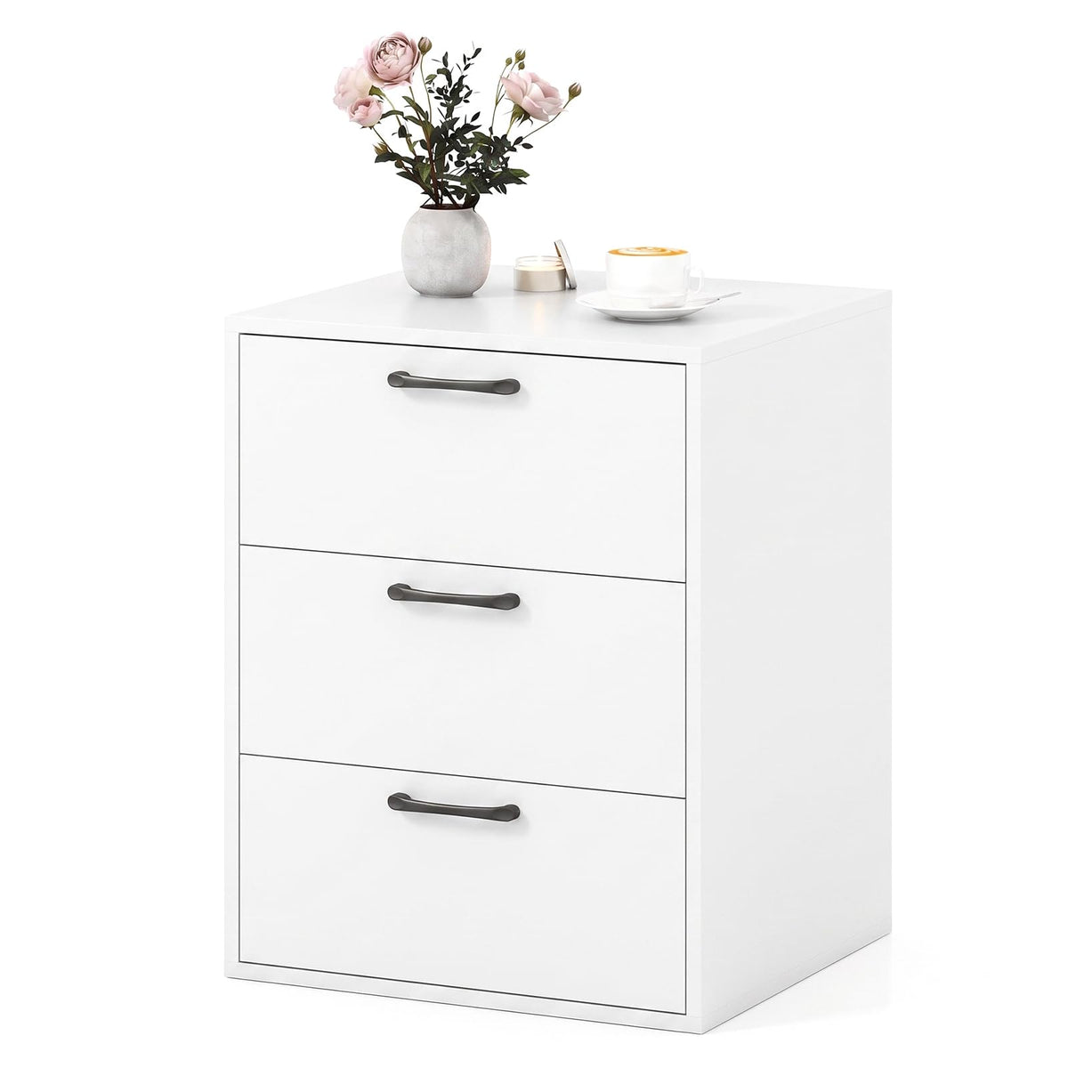 KOMFOTT Nightstand with 3 Drawers(White & Grey)