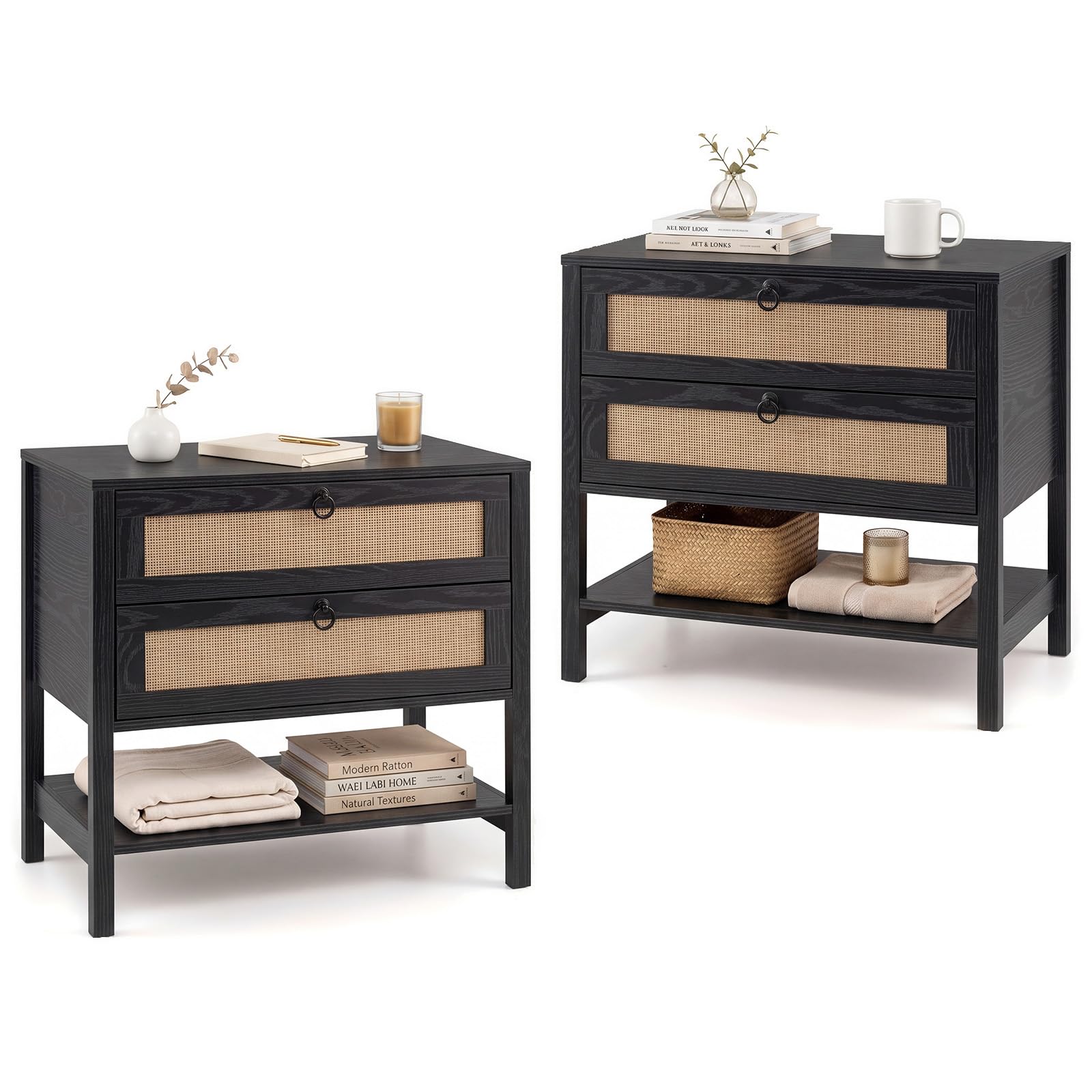 KOMFOTT Rattan Nightstand Bedside Table with 2 Drawers(1/2)
