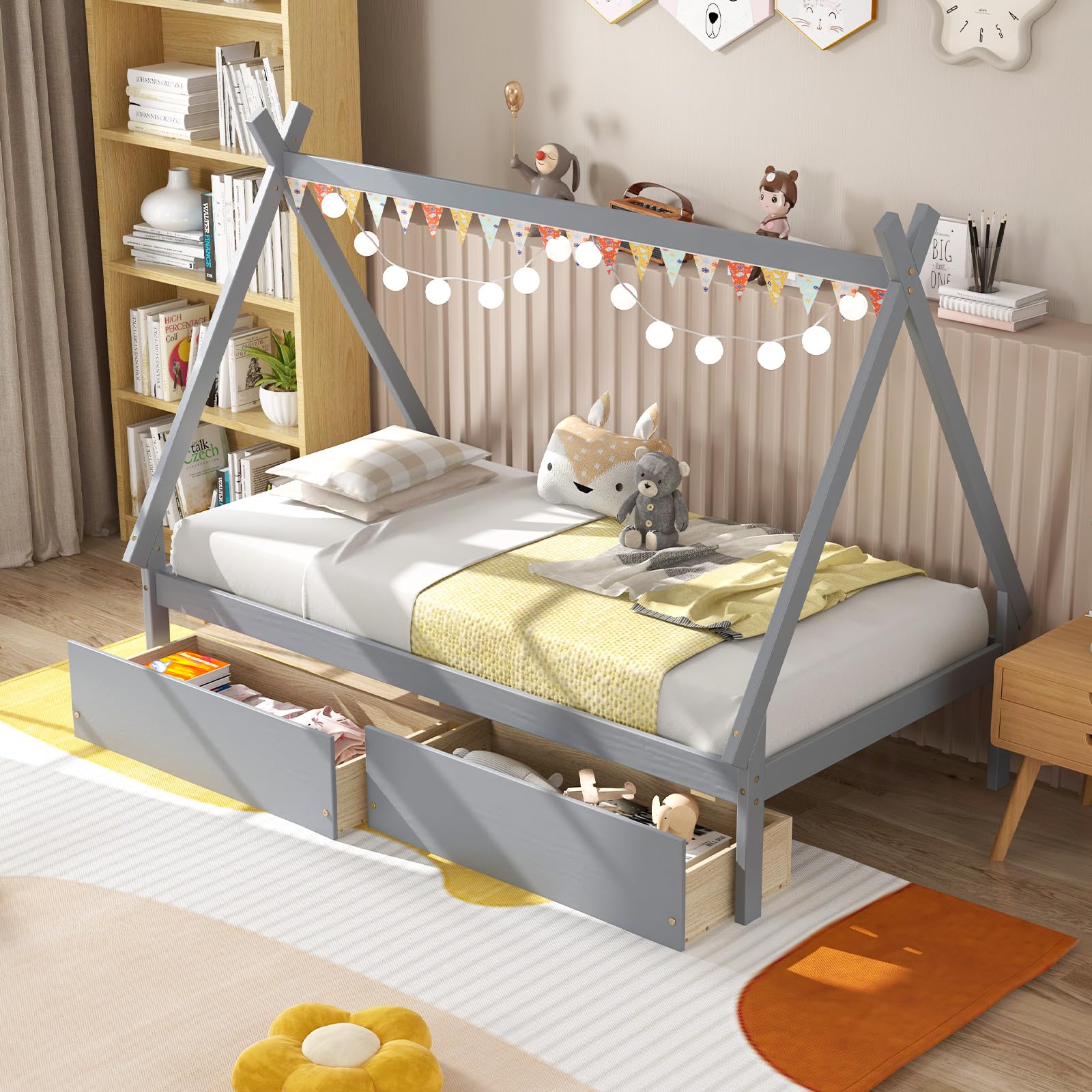 KOMFOTT Twin Size House Bed with 2 Storage Drawers