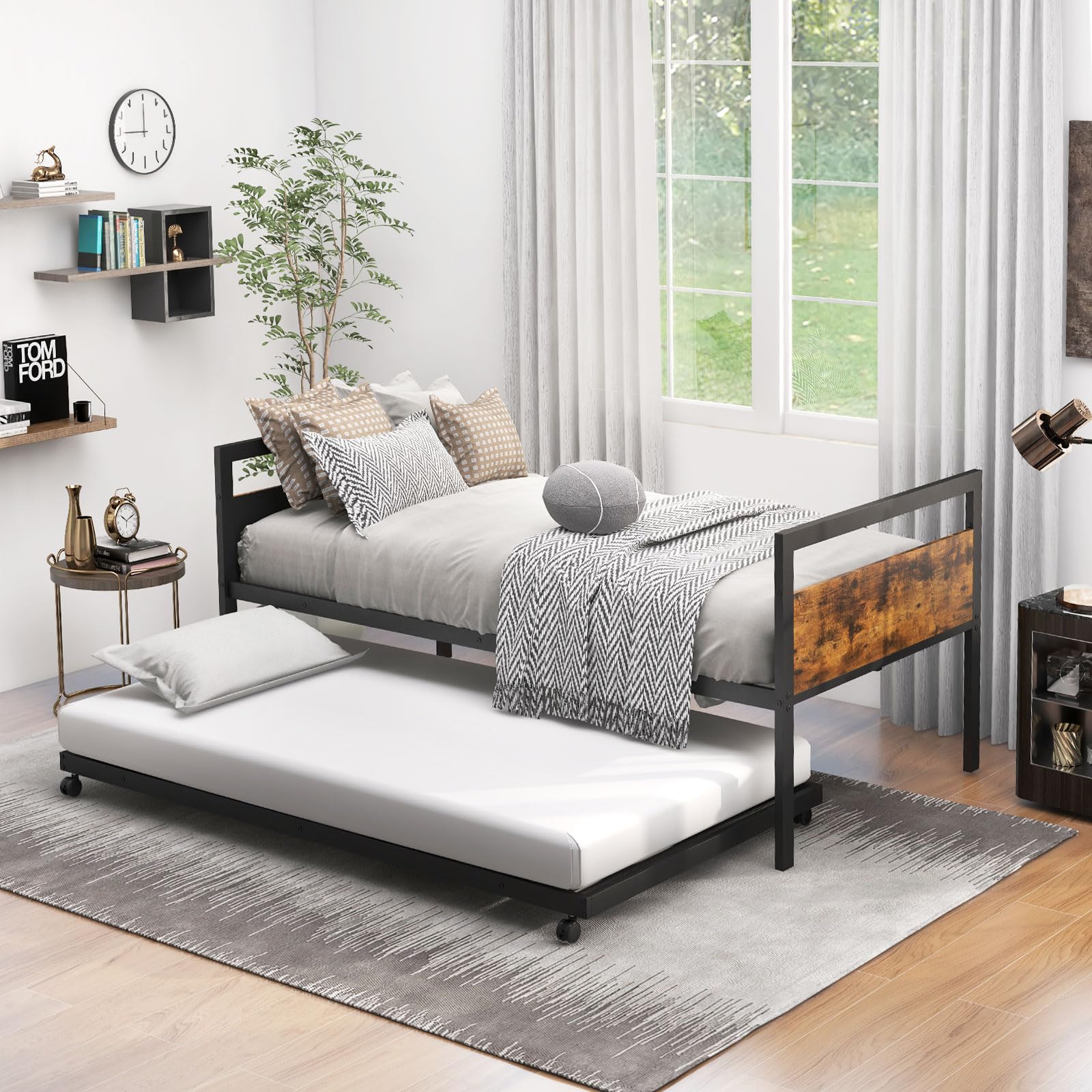 KOMFOTT Twin Size Metal Daybed with Trundle