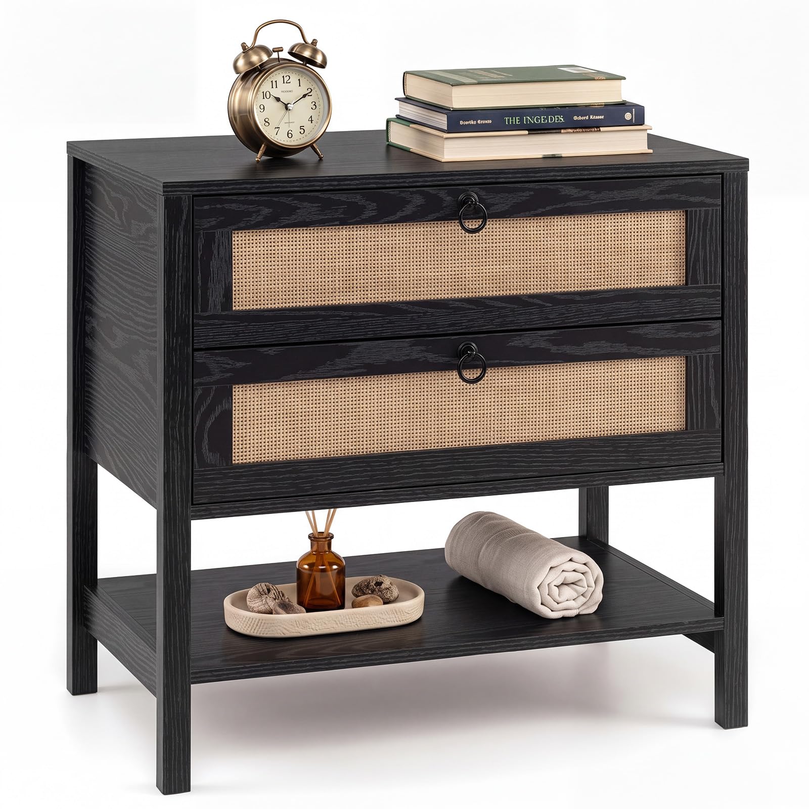 KOMFOTT Rattan Nightstand Bedside Table with 2 Drawers(1/2)