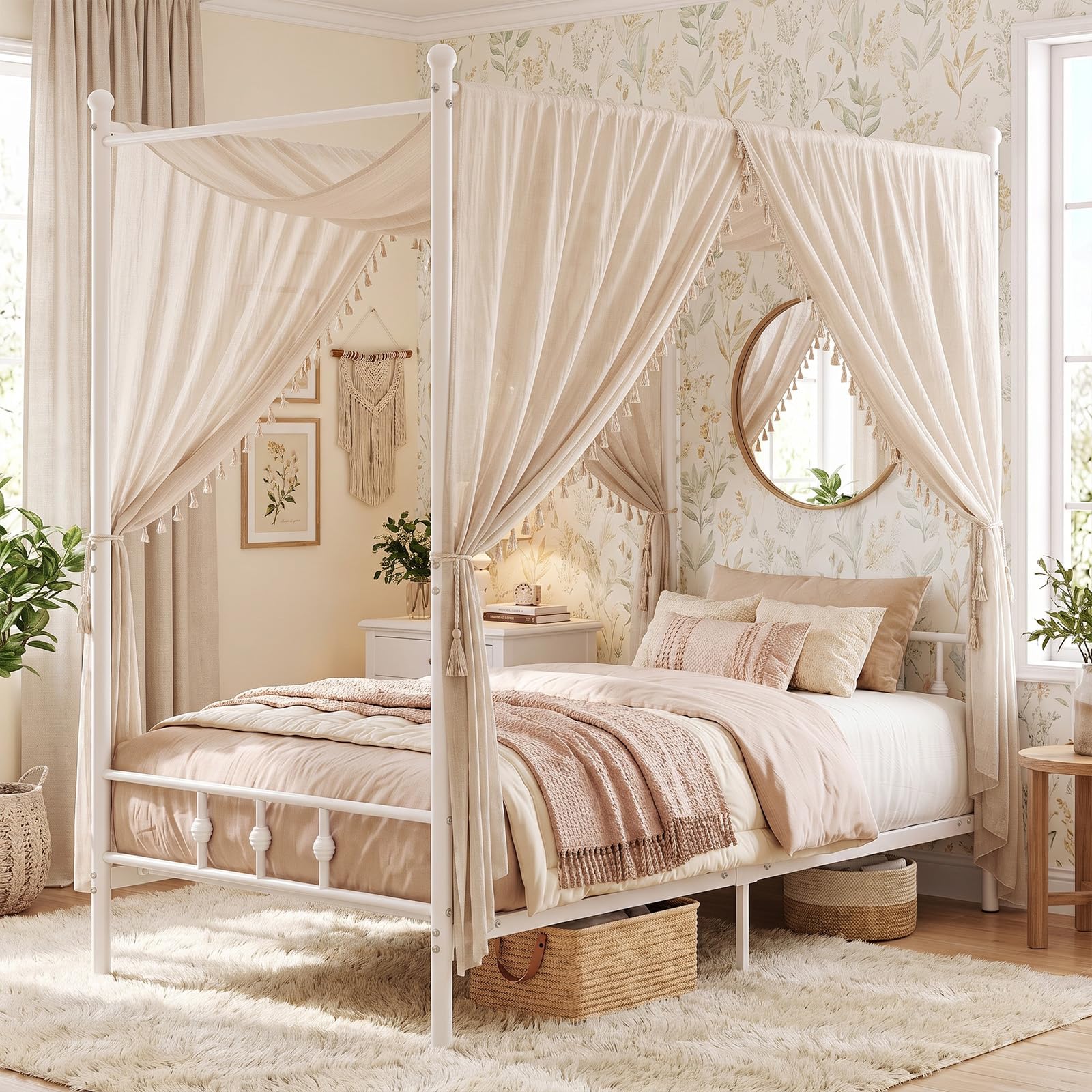 KOMFOTT Twin Canopy Bed Frame with Headboard and Footboard