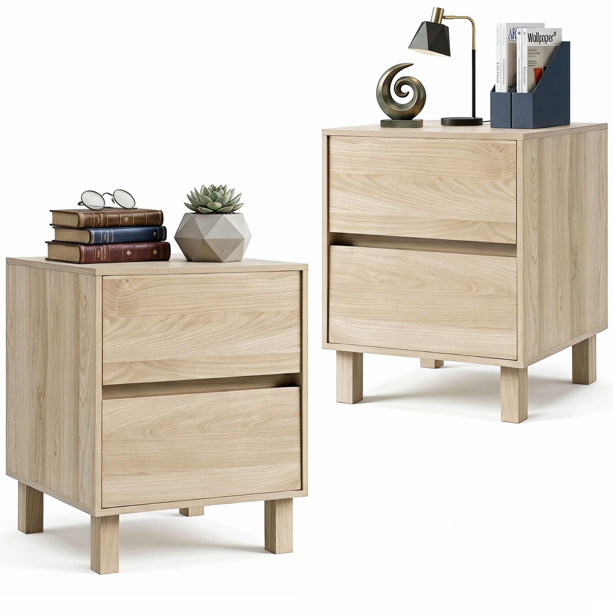 KOMFOTT Wood Nightstand with 2 Storage Drawers(1/2)