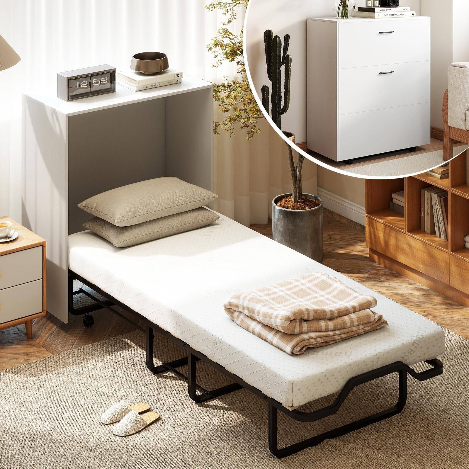 KOMFOTT Murphy Bed Cabinet Rolling Folding Bed into Cabinet