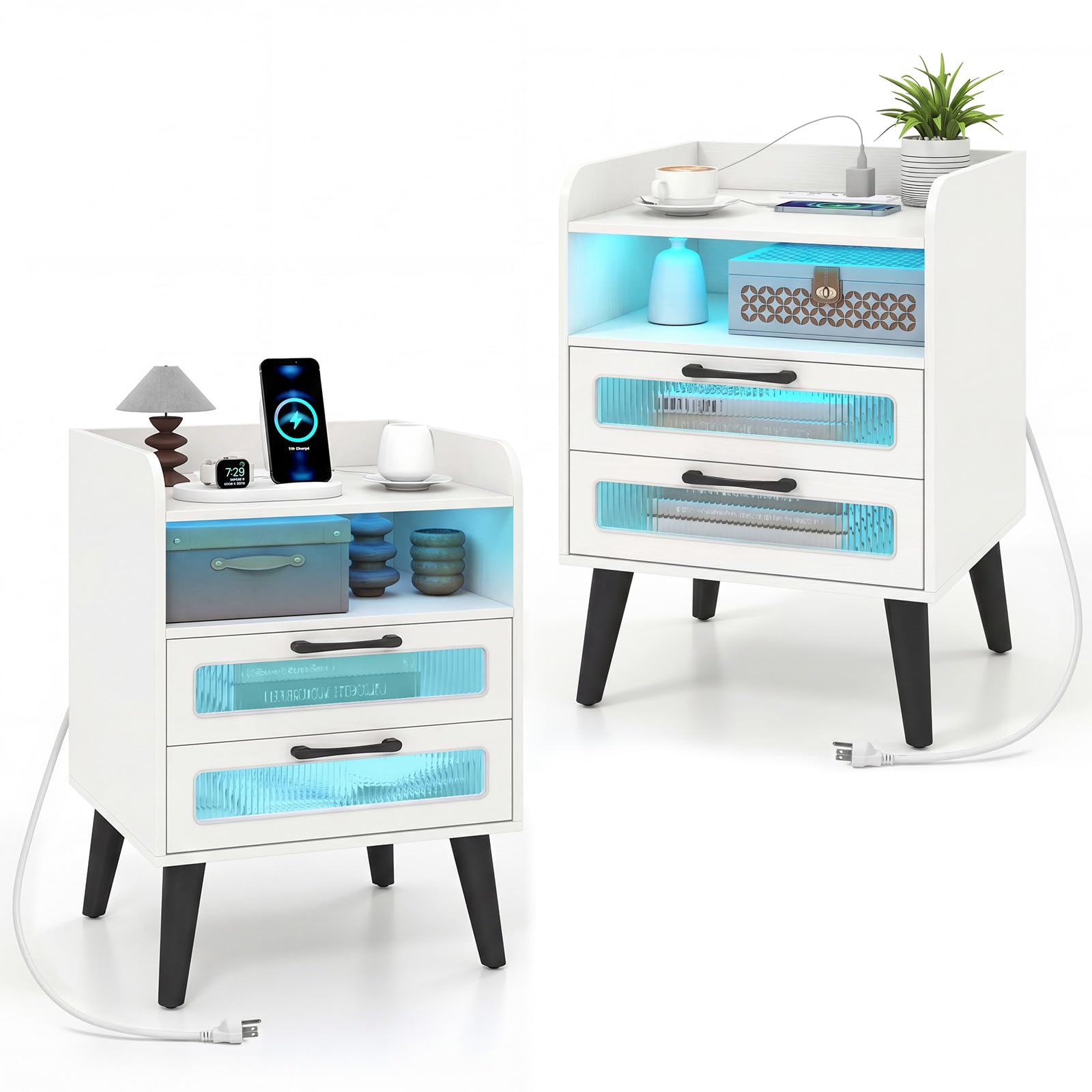 KOMFOTT Nightstand with Charging Station and LED Lights(1/2)